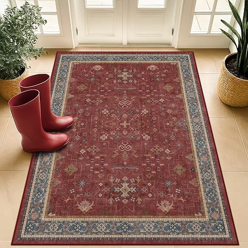 Miniatura 27 de Alfombra de Pasillo de Baño Lavable Oushak 2x5 - Floral Pastel Bohemio Ecléctico, Alfombra Pequeña Antideslizante de Pelo Bajo Resistente a Manchas