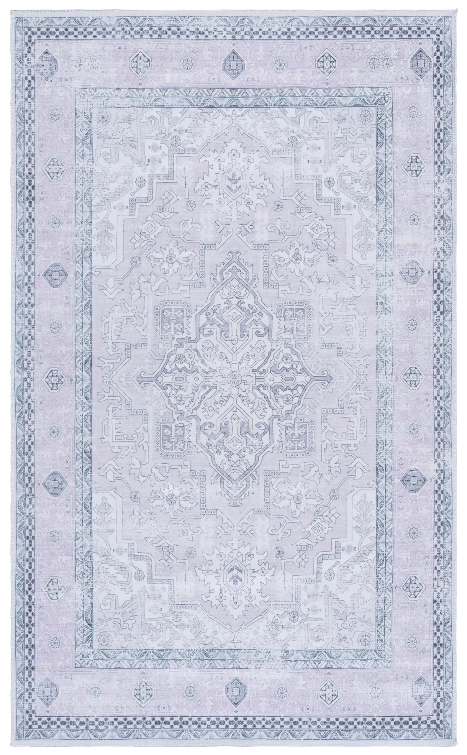 SAFAVIEH Tapis de Sol Vieilli Rug Idéal pour Les Zones à Fort Passage - Lavable en Machine et Antidérapant - Arizona Collection, Tapis à Poil Court, in Rose et Beige, 91 X 152 cm