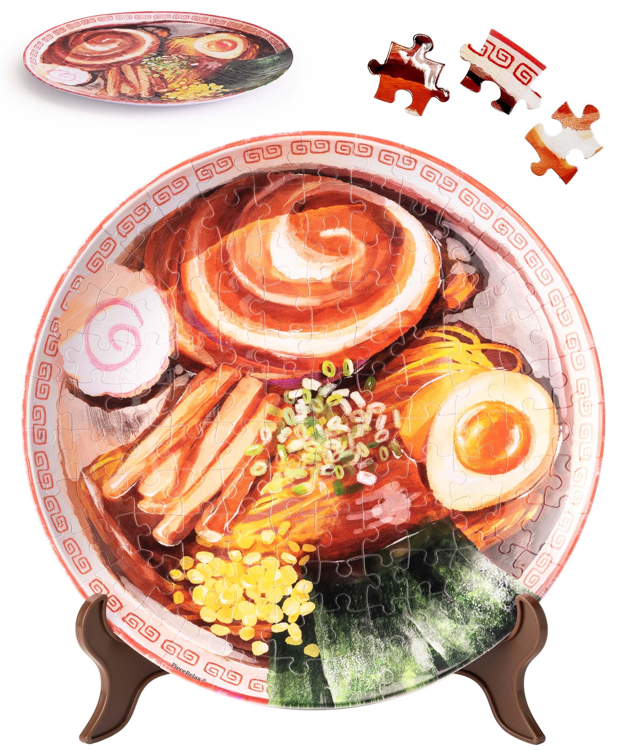 PieceRelax 3D Puzzle Plate 124 Pieces - Soy Sauce Chashu Ramen - Jigsaw Puzzle for Adults, Decorative Plate with Durable Plastic Pieces, Ideal Gift