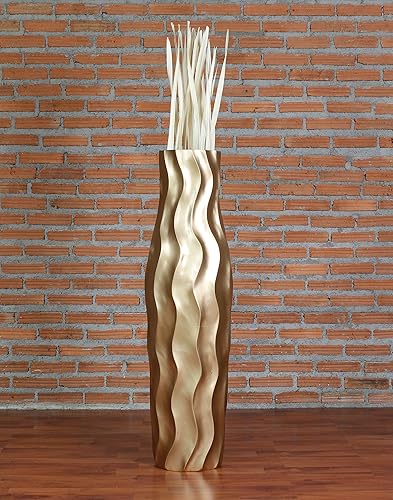 Miniatura 7 de Leewadee Jarrón grande dorado para decoración del hogar, de madera, 36 pulgadas de alto, decoración de granja, soporte para flores para plantas