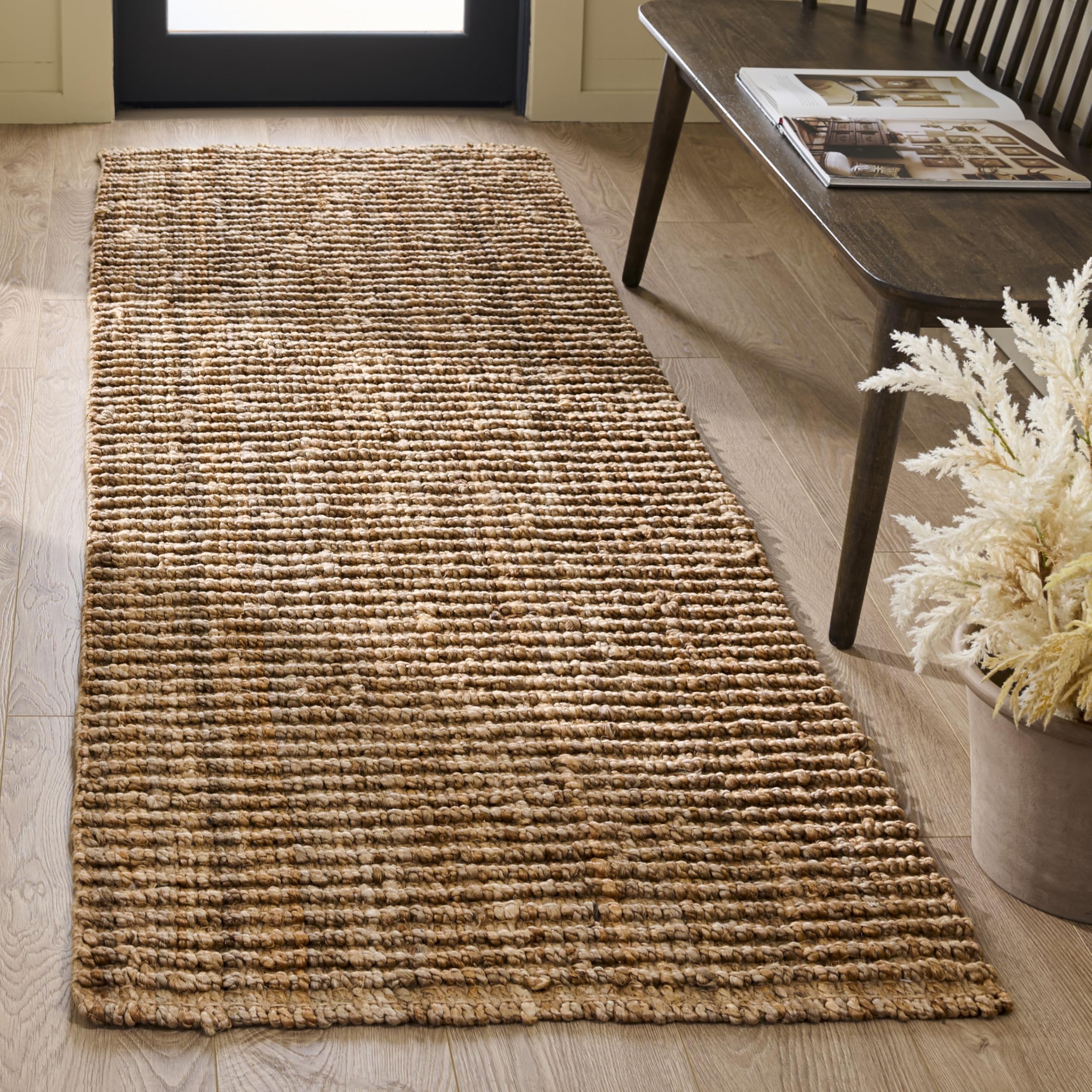 SAFAVIEH Natural Fiber Collection Runner Rug - 2'6" x 8', Natural Brown, Handmade Jute, Farmhouse Style, Chunky Textured Thick Pile (NF447A)