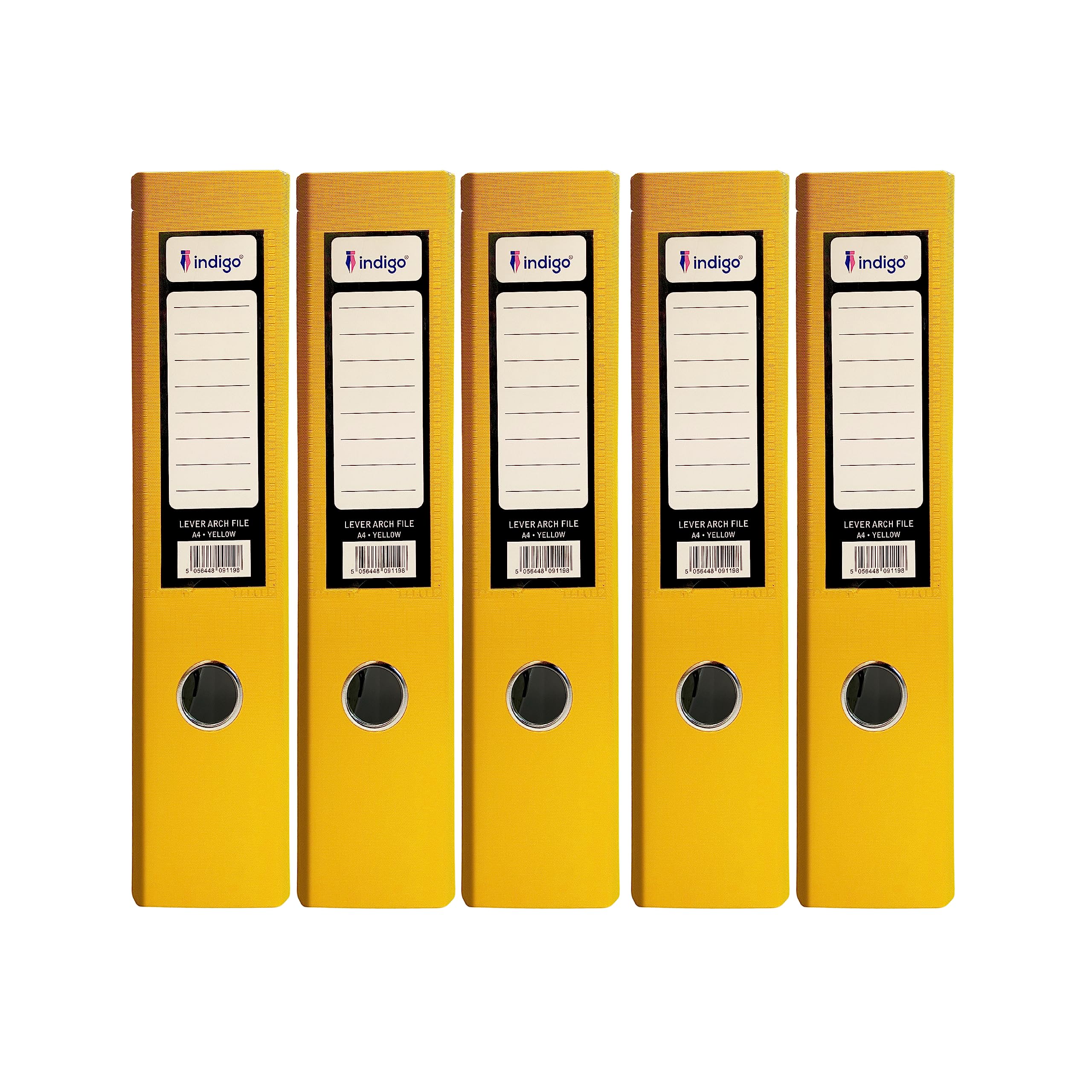indigo® Premium A4 Office Lever Arch File - Durable, Organized File Storage -(FSC Certified, Yellow, 70mm Spine - Pack of 5)