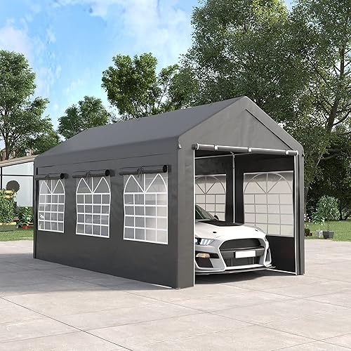 Miniatura 2 de Outsunny Tienda de campaña y cochera para fiestas de 10 x 20 pies, garaje portátil de altura ajustable, tienda de campaña al aire libre con ventanas