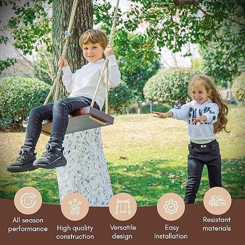 Miniatura 6 de Asiento colgante de madera para exteriores, columpio de madera de cedro de 22 x 8 x 2 pulgadas para adultos y niños, capacidad de 440 libras, cuerda
