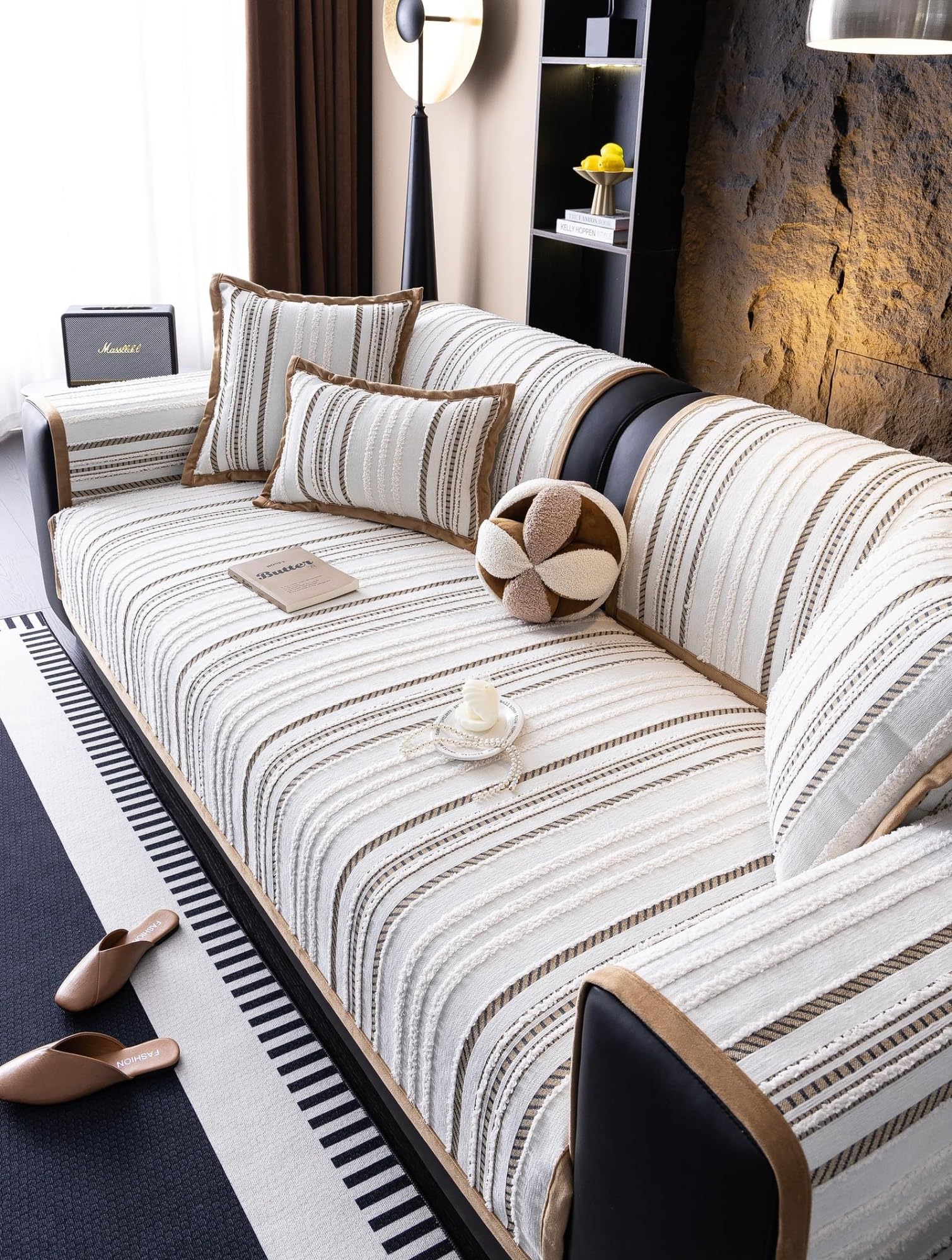 Housses de canapé en chenille moderne élégante protection anti-rayures 110x240 cm