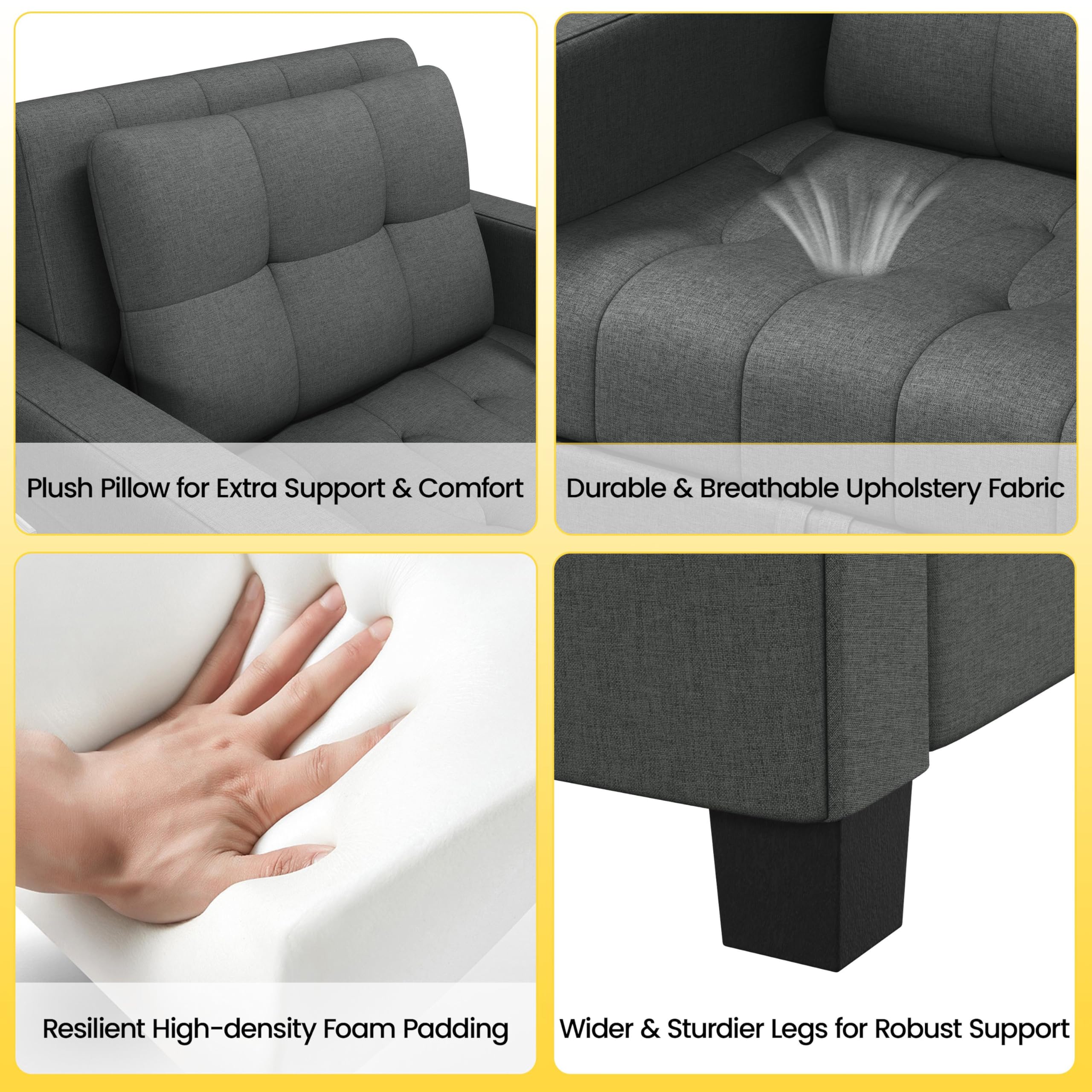 Yaheetech Divano Letto 3 in 1 Imbottito Divanetto Singolo con Schienale Regolabile Divano a 1 Posto per Soggiorno Camera da Letto Poltrona Pieghevole Ufficio Appartamento Grigio Scuro