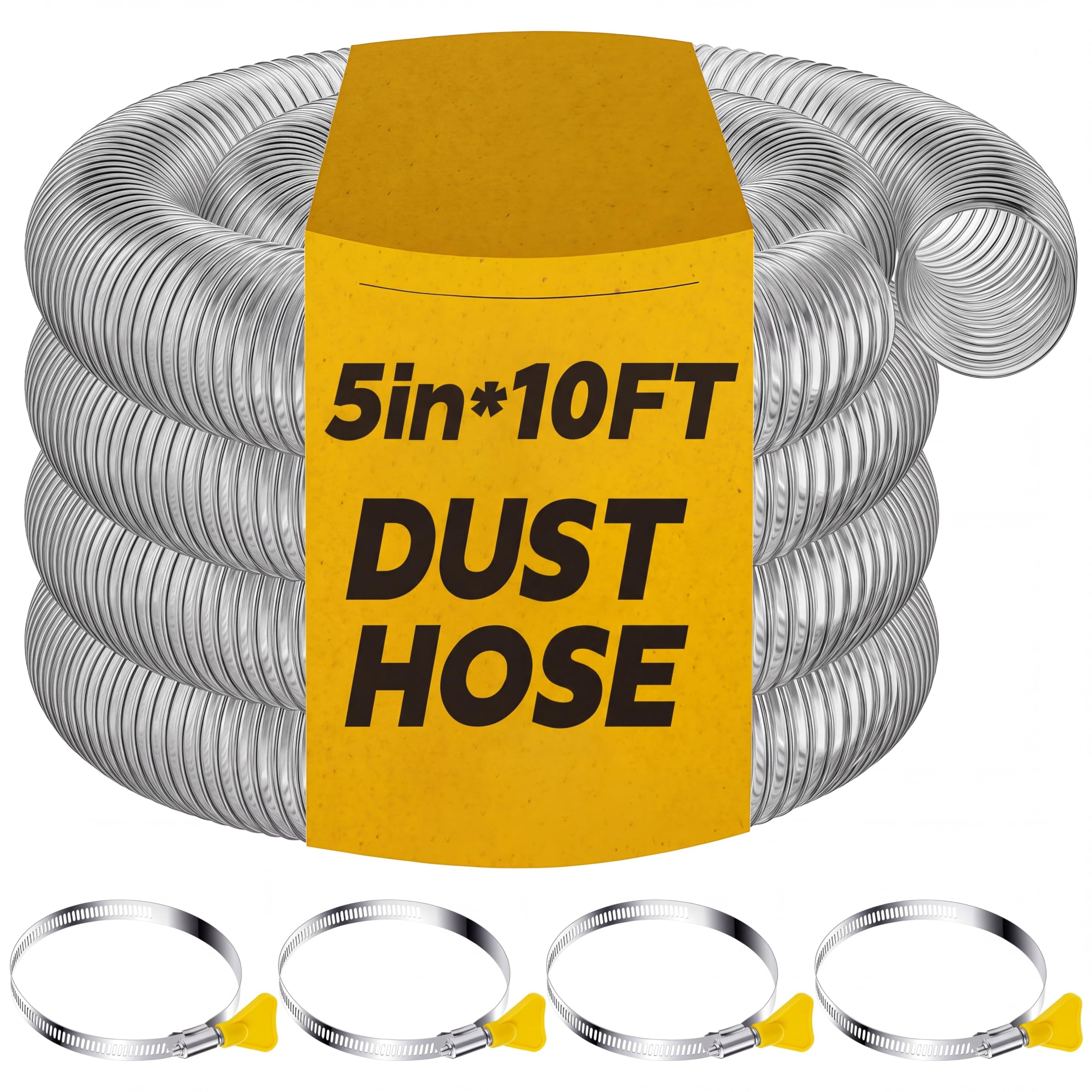 Amylove 5" x 10' PVC Dust Collection Hose with 4 Stainless Clamps