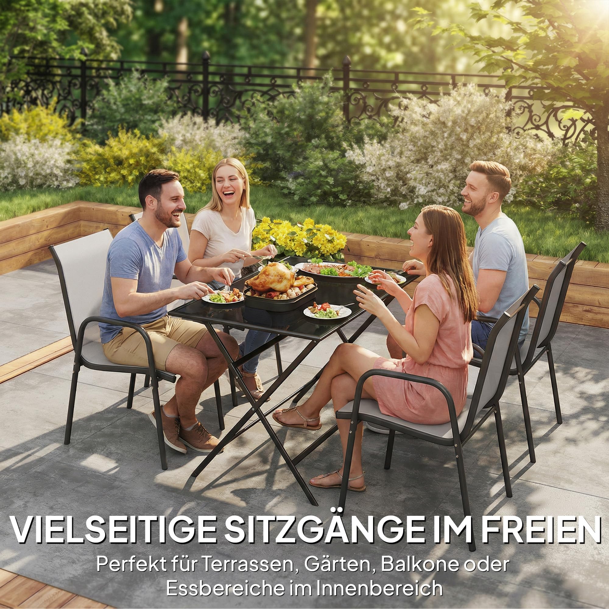 Outsunny Gartenstühle 4er Set Stapelbare Terrassenstühle mit Atmungsaktive Rücken, Armlehnen, wetterfest Balkonstühle 120 kg Belastbar Stapelstühle für Garten Balkon Terrasse 51 x 69 x 87 cm Hellgrau