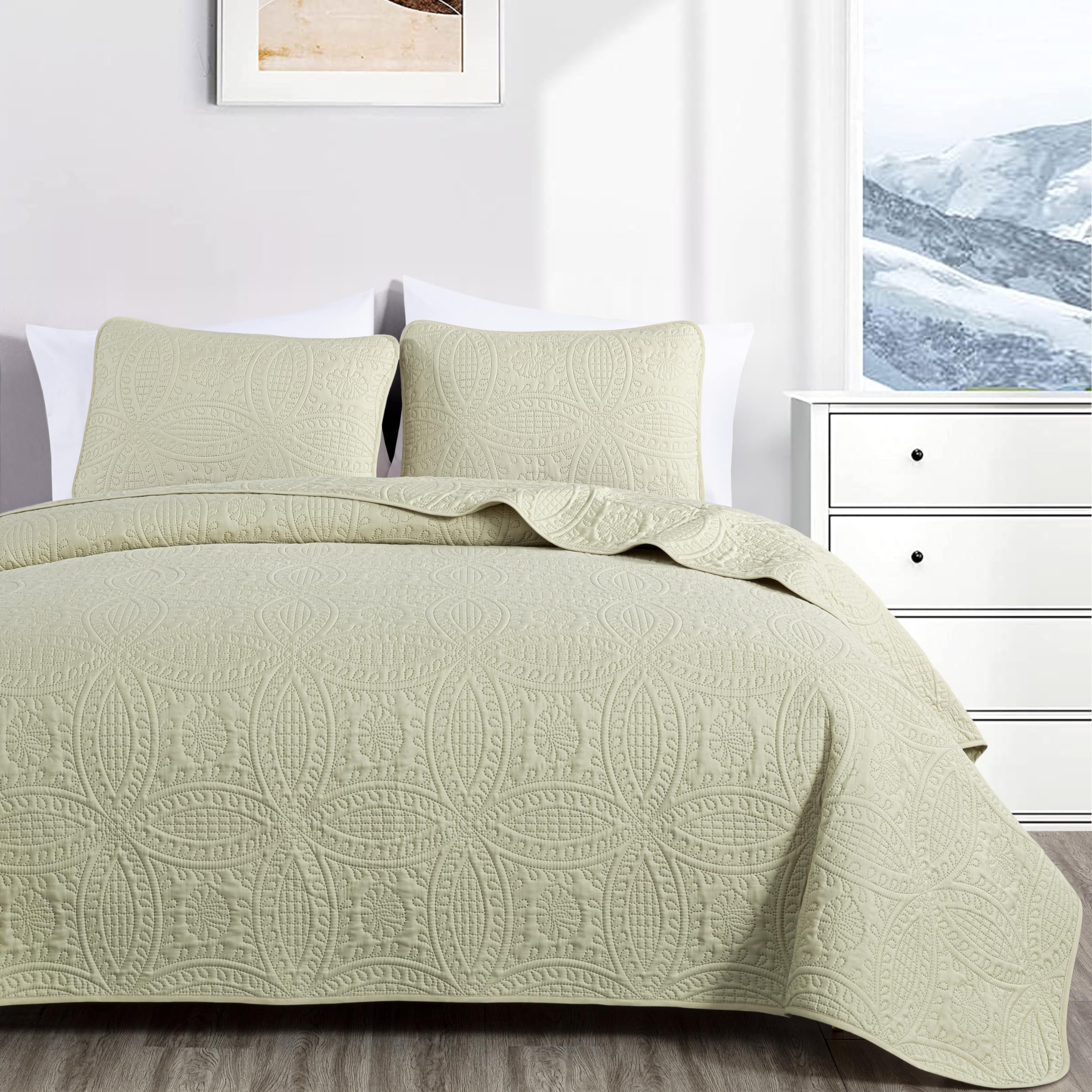 Chezmoi Collection 3-Piece Oversized Quilted Coverlet Set - Luxury Bedspread