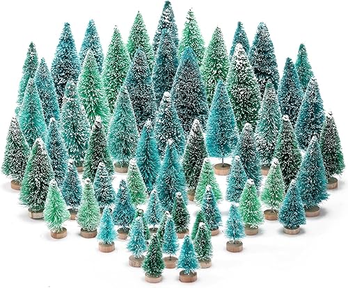 Leyndo 60 piezas de mini árbol de Navidad, árboles artificiales con base de madera, pequeños árboles de escarcha de nieve, decoración de mesa de