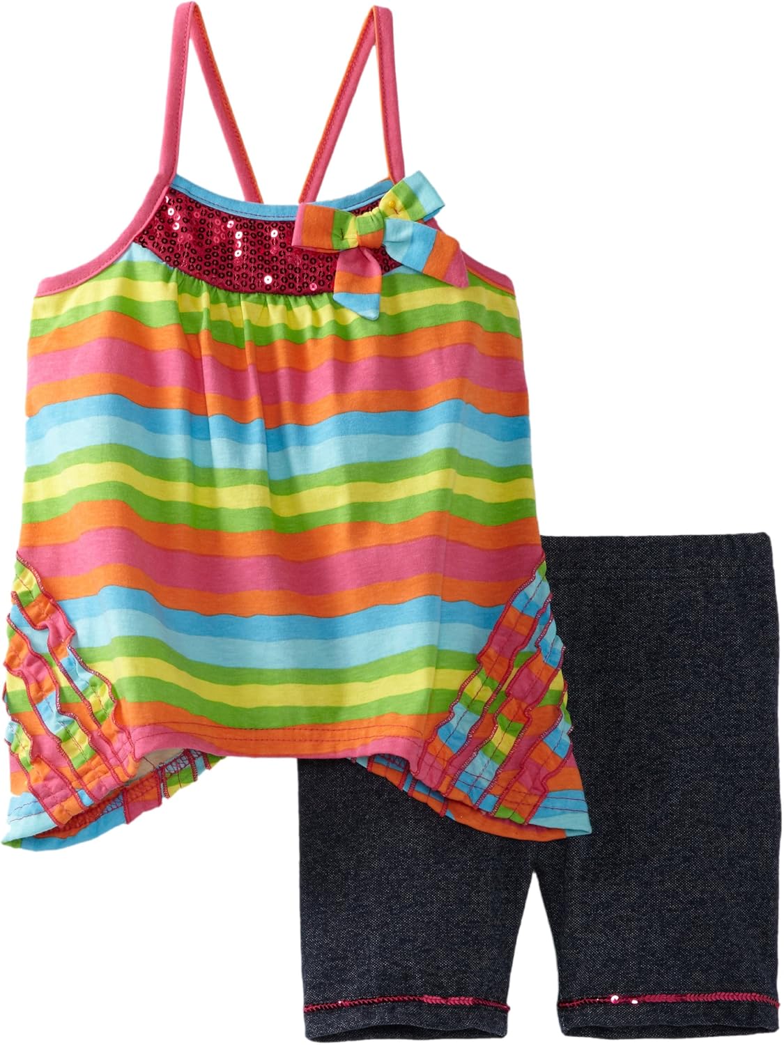 Little Lass Little Girls' 2 Piece Bike Short Set With Rainbow Stripes