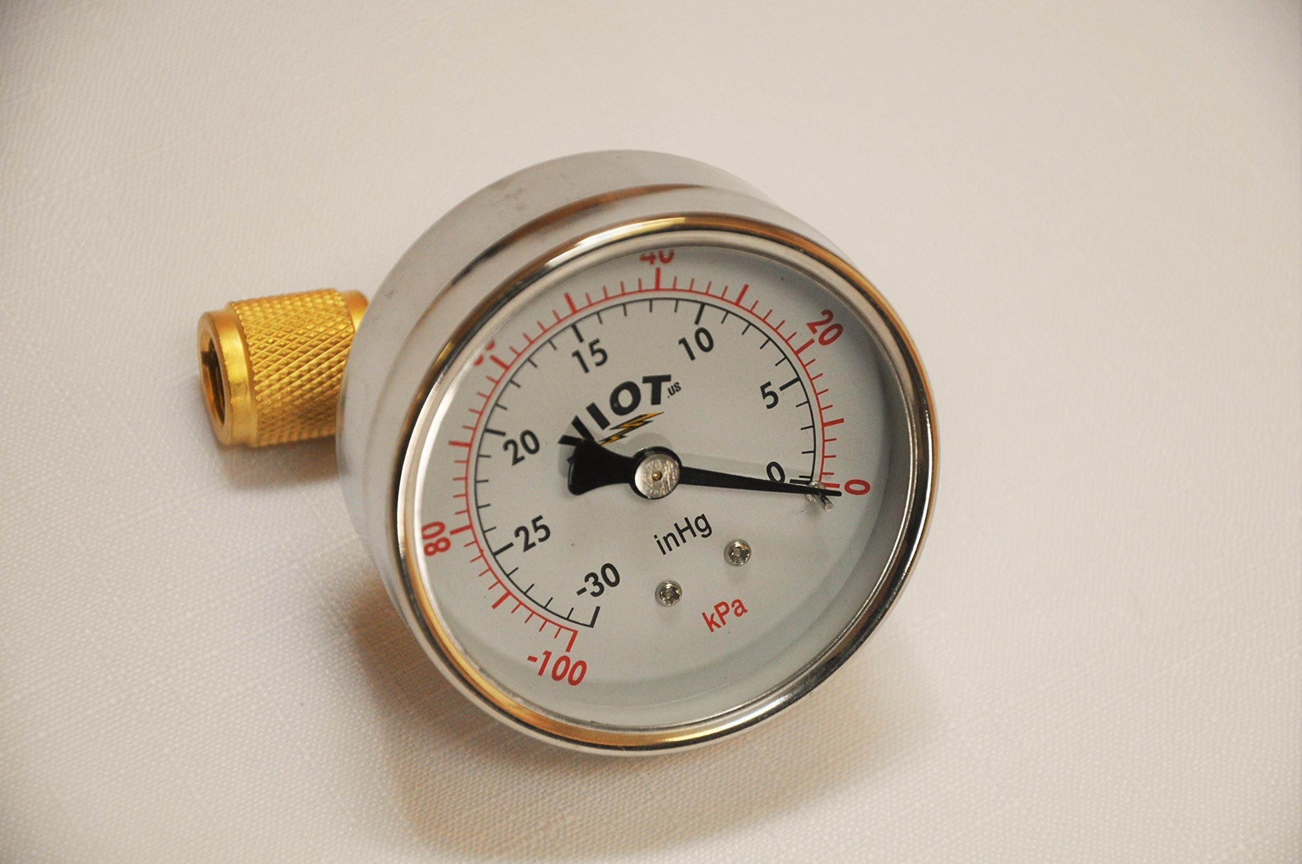 Analog Deep Vacuum Gauge with a Brass Tee Adapter to Vacuum Pump Port or Manifold Gauge Hose Connector: 1/4 SAE Flare NPT