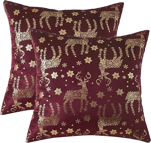 Tosleo Juego de 2 fundas de almohada de Navidad de 12 x 20 pulgadas 12.0 x 20.0 in., color rojo vino, ciervo, terciopelo, decoración de fiesta de