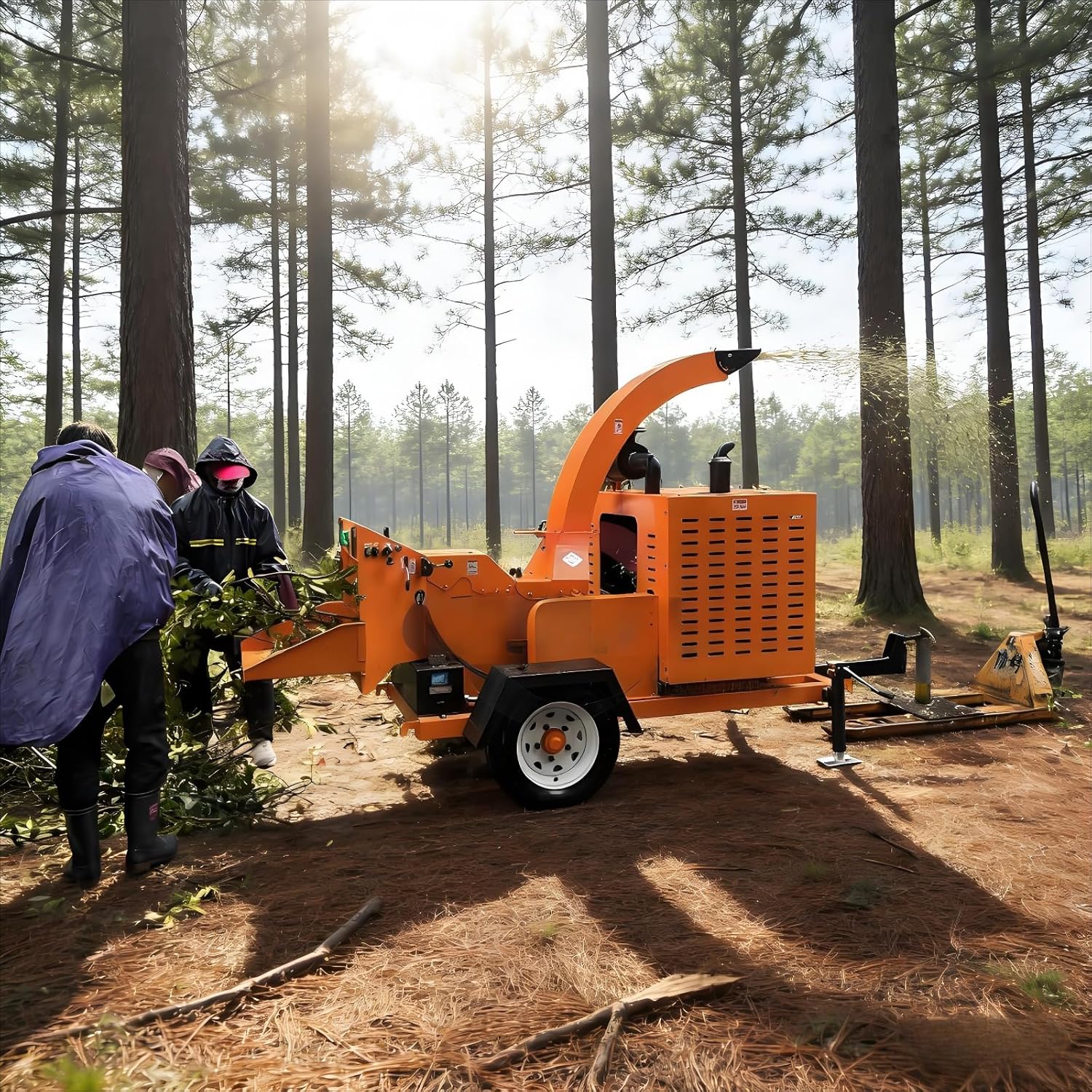 Portable Wood Chipper Machine Towable Wood Chipper High-Efficiency Wood Grinder Branch Shredder for Backyard Landscaping & Garden Waste Cleanup