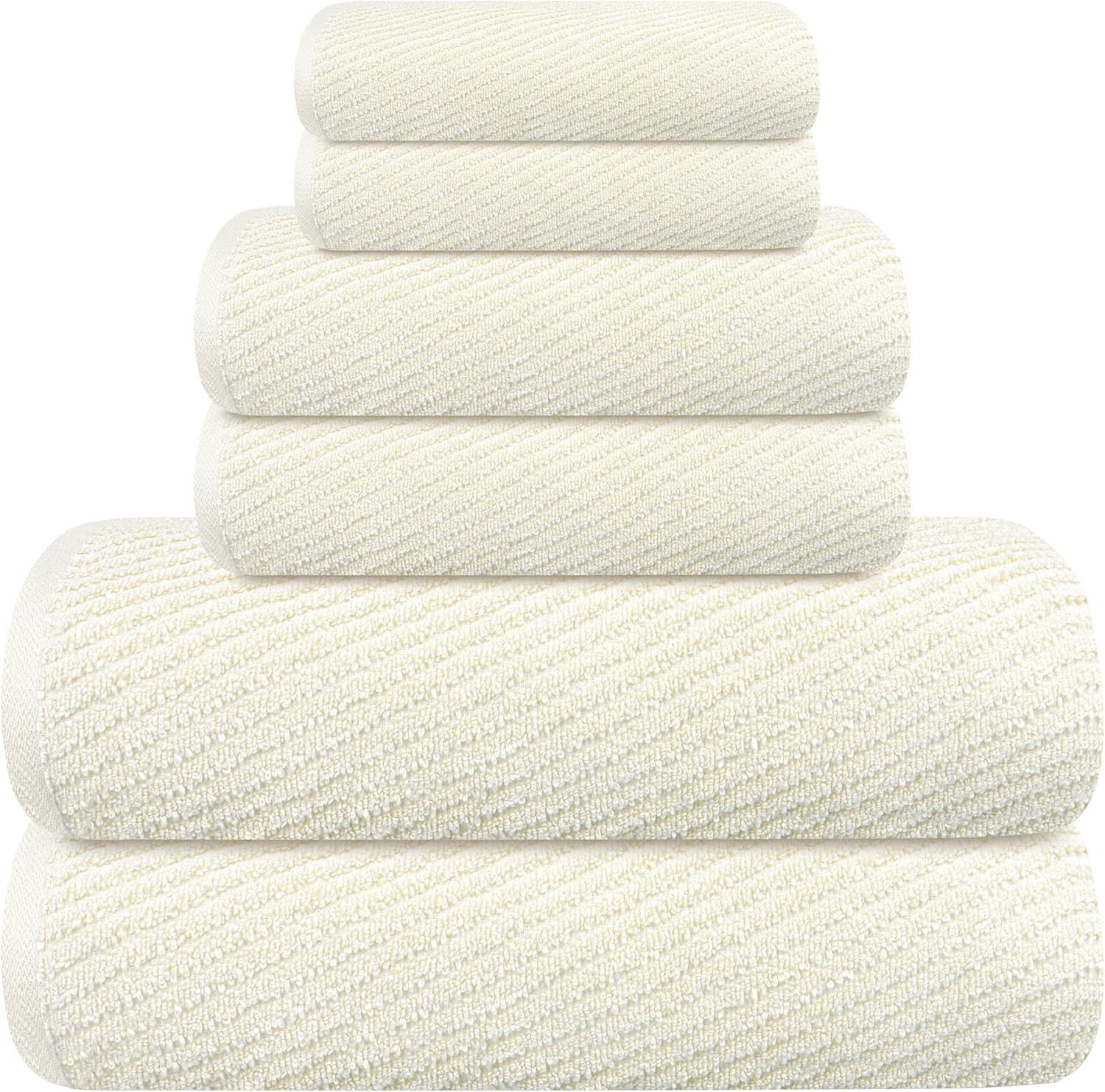 Tens Towels Pack of 6 Zero Twist Towels Set, 2 Bath, 2 Hand, 2 Waschloths, 100% Cotton, Light Weight, Extra Absorbent, Exceptional Softness, Perfect for Bathroom (Ivory)