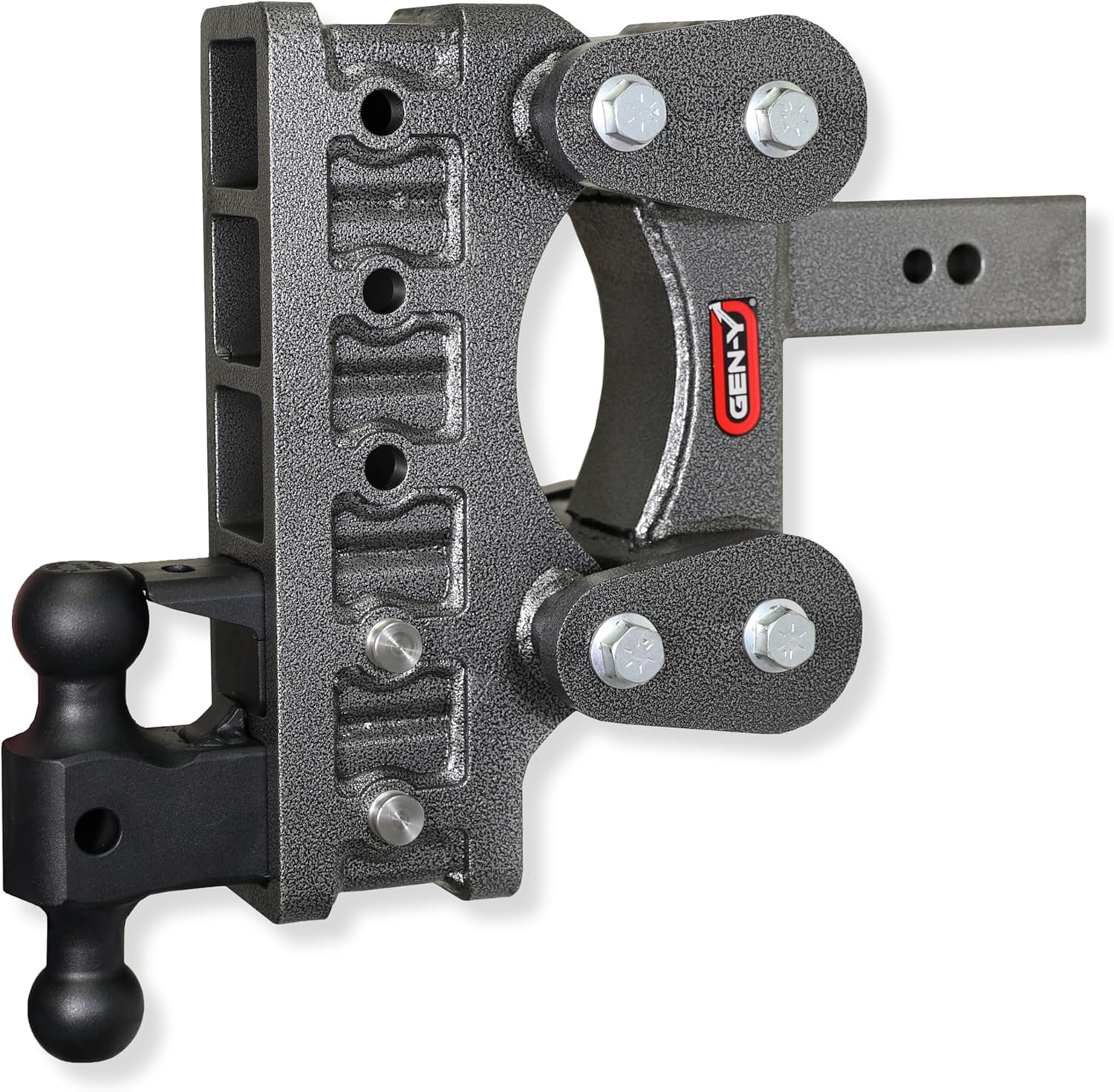 GEN-Y Hitch Heavy Duty Tow Hitch for 2.5" Receiver - 9" Drop/Rise with 5 Adjustable Positions, Includes Dual Ball Mount, Pintle Lock and Pins, 32,000 lbs Towing Capacity, 3,500 lbs Tongue Weight