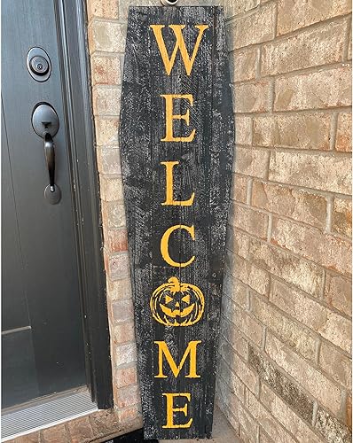 Letrero de bienvenida con forma de ataúd de Halloween Letrero de bienvenida de calabaza de 4 pies Letrero grande de pie para exteriores o