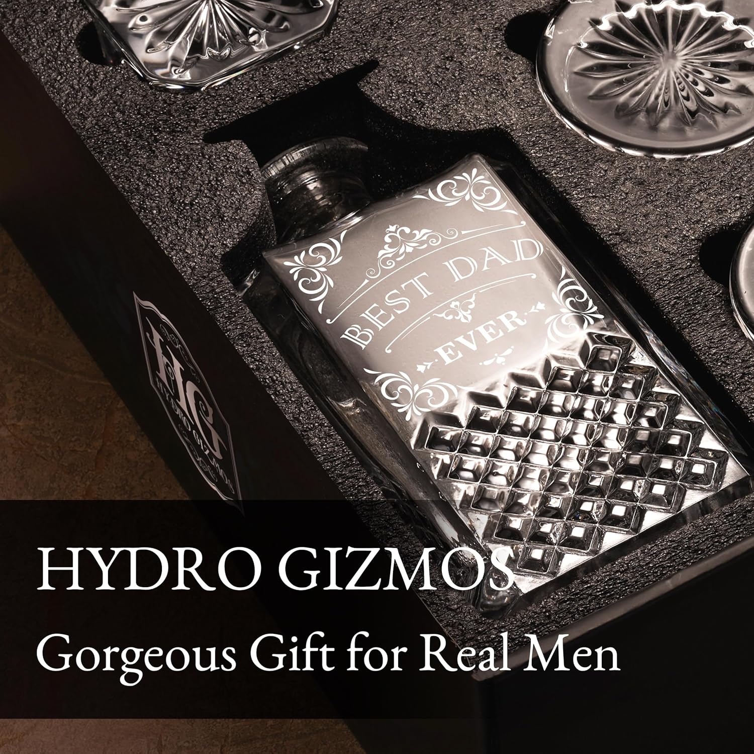 Luxury Gift For Men - Best Dad Ever - Unique Engraved Whiskey Decanter Set For Beloved Dad Christmas or Birthday Gift – 4 Whiskey Glasses And Decanter Set Is a Great Gift Idea for Whisky, Bourbon - Image 6