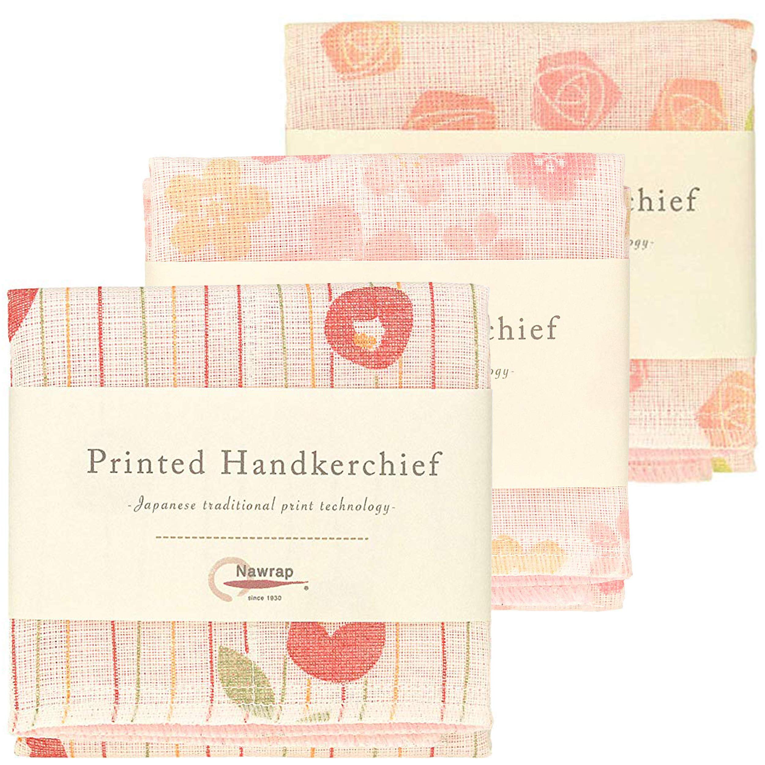 IPPINKA Nawrap Printed Handkerchief Set of 3, Rose, Flower & Poppy