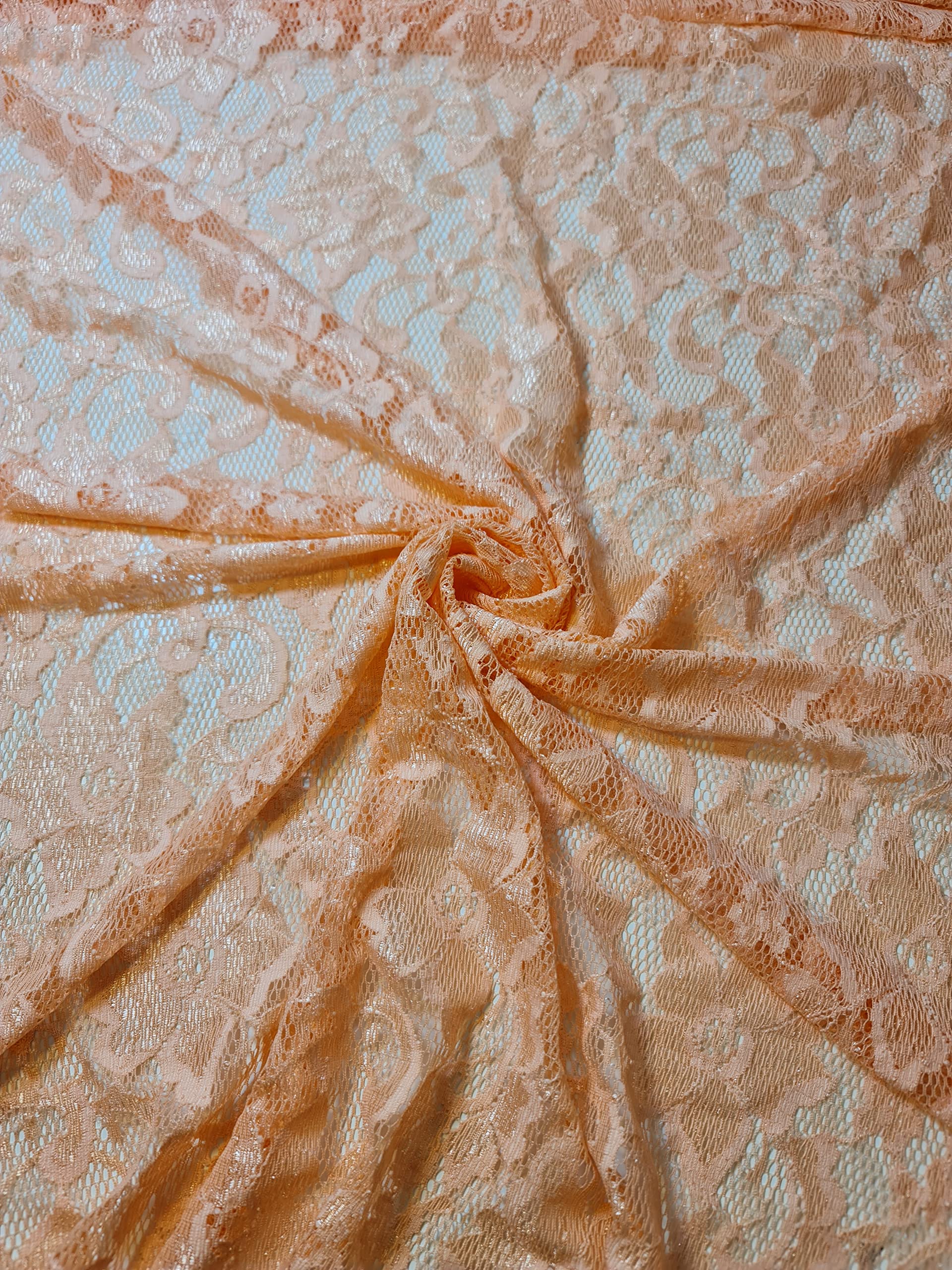 African Vintage Embroidery Bridal Nigerian French Embroidery Corded Budget Guipure Lace Mesh Net Fabric 54" Corded Budget Guipure Lace Mesh Net Fabric 54" (1 Meter, Peach lace (New))