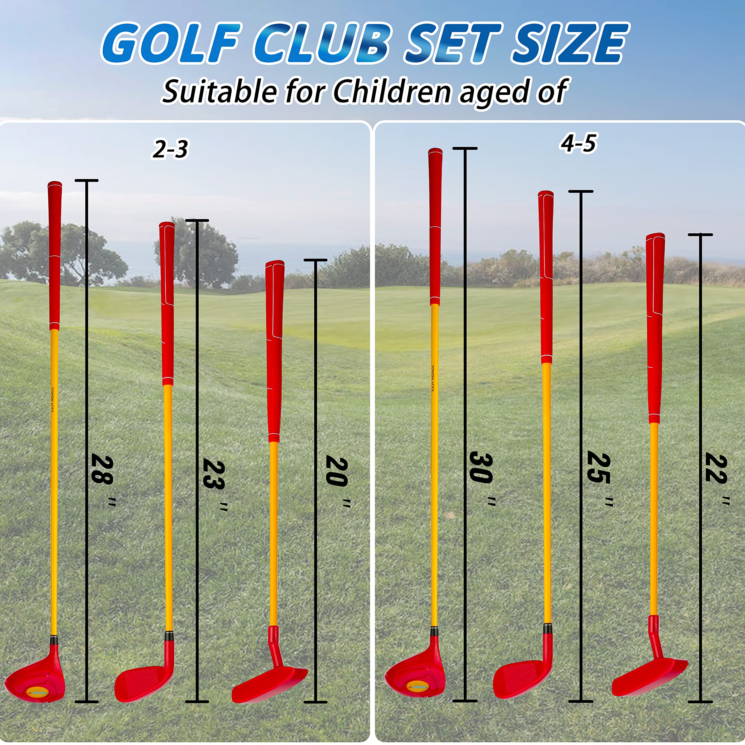 PGM Children's Golf Club Set - Can Hit Real Balls, Includes Wood, Iron, and Putter Clubs, Great for Beginner Boys and Girls, Instructional Training Set