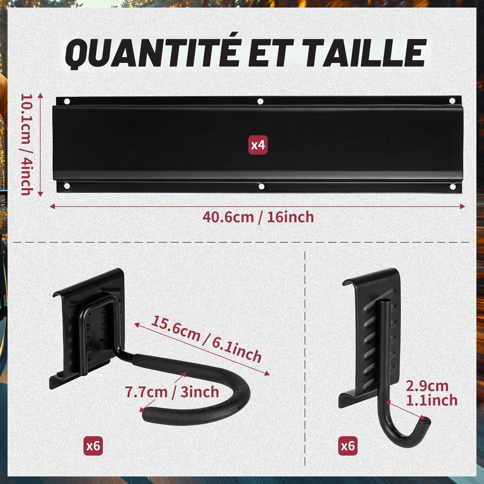 Porte-vélos, support mural pour vélo de garage, 6 porte-vélos et 6 crochets pour casques, capacité maximale 272 kg, 162 cm