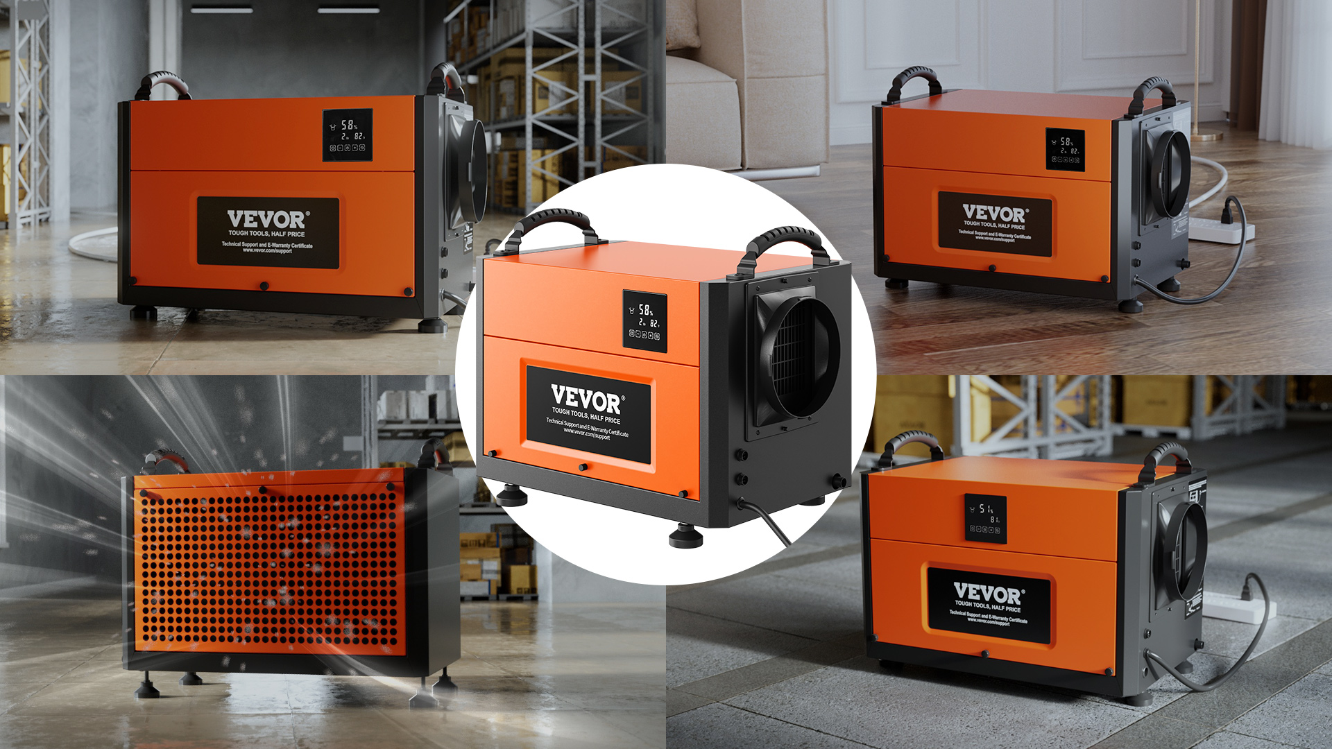 Image of VEVOR 190 Pints Commercial Dehumidifier with Drain Hose for Crawl Spaces, Basements Warehouse & Job Sites, Large Capacity Dehumidifier for Water Damage Restoration, Auto Defrost, CSA Listed
