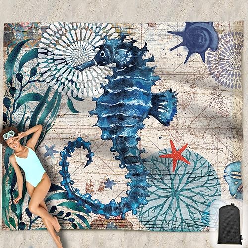 Miniatura 8 de Hiwoss Manta de playa impermeable a prueba de arena, de gran tamaño de 95 x 80 pulgadas, tapete de playa sin arena con bolsillos en las esquinas,