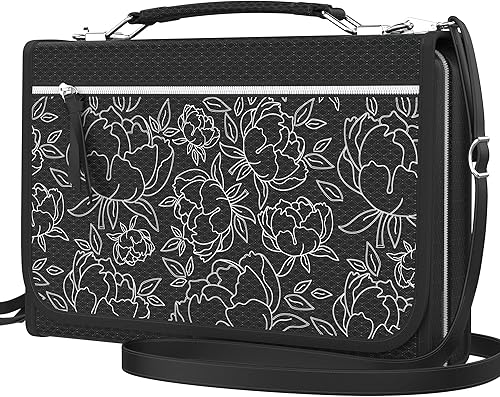 Miniatura 7 de DEHITE Fundas para la Biblia para mujer, tamaño XXL, color negro, para libros de hasta 10.1 x 7.0 x 1.9 pulgadas, bolsillo con cremallera, ranuras