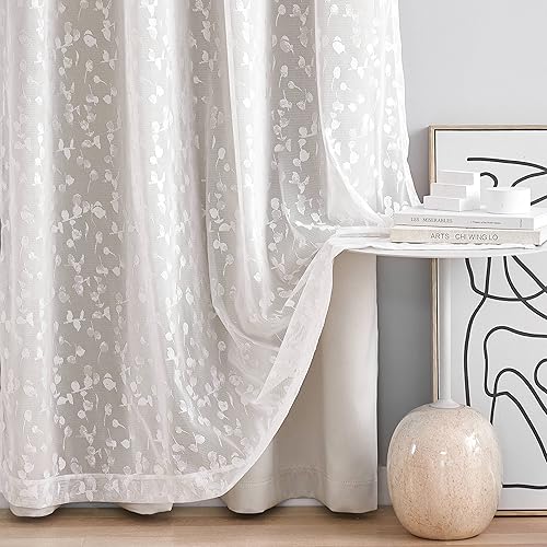 Miniatura 8 de Jubilantex Cortinas opacas completas + paneles de ventana transparentes con hojas, juego de tratamiento de ventana de doble capa estilo mezcla y