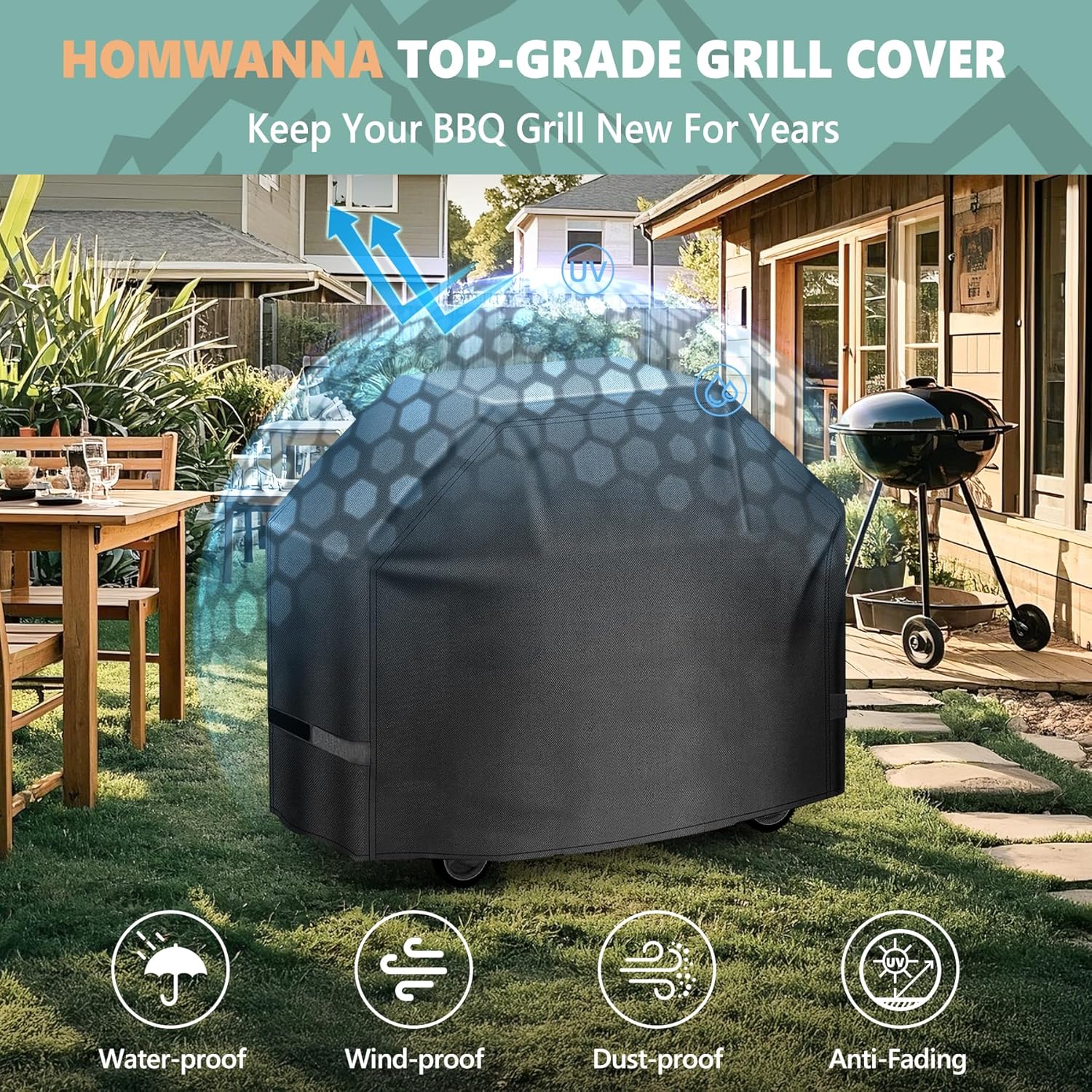 Grill Cover 55 Inch - Superior Gas Grill Cover for Outdoor Grill - 600D Outside BBQ Covers Waterproof Heavy Duty for Weber, Dyna-glo, Char-Broil, Nexgrill, Brinkmann, Monument Barbecue Grill - Image 3