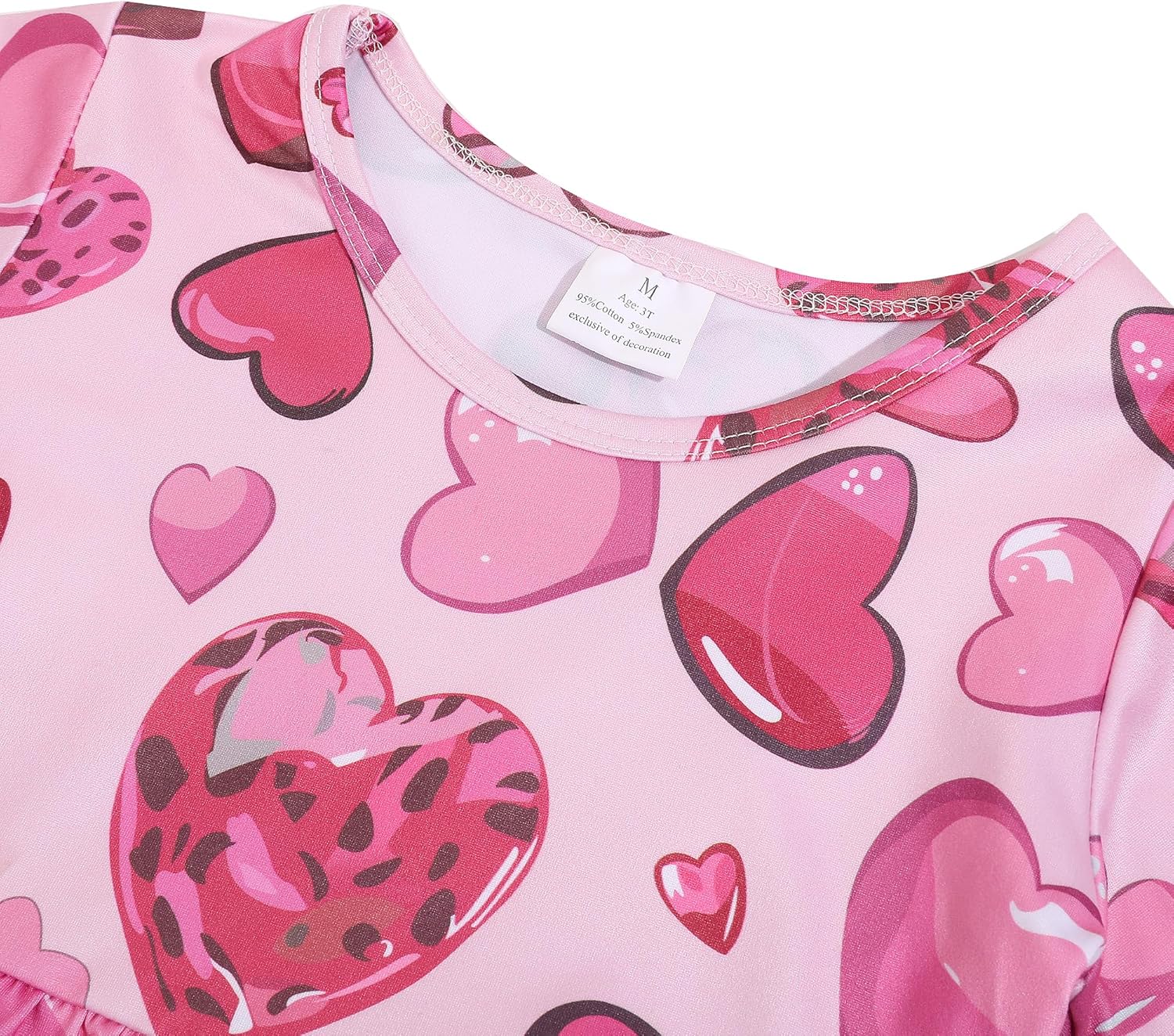 Valentines Toddler Girls Dress Love Hearts Pink Print Dresses Short Sleeve Clothes 3-8Y - Image 3