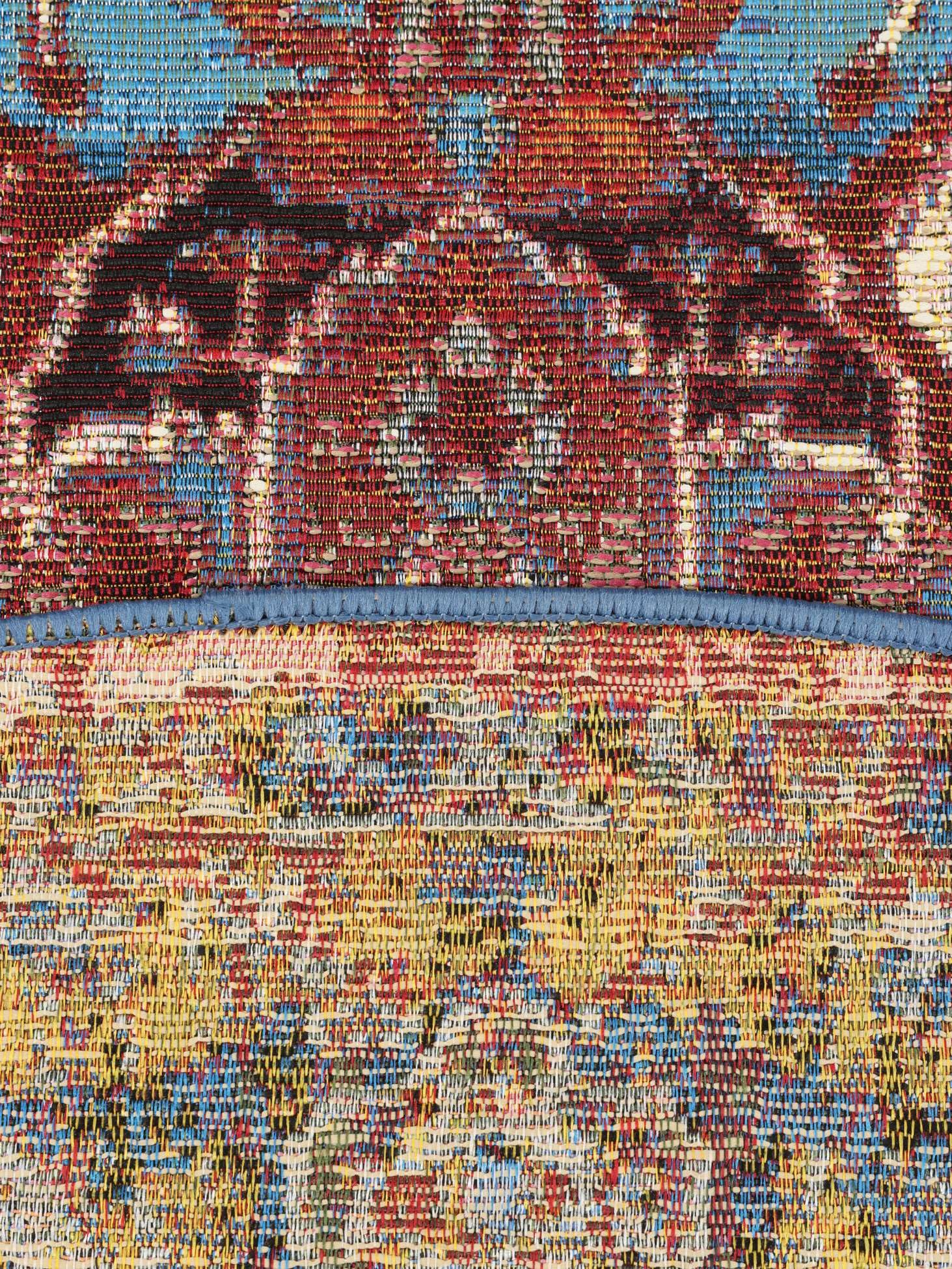RugVista Amina Alfombra Interior y Exterior, Redondo, Ø 160 cm, Rojo/Azul | Modernas, Pelo corto, Lavado a mano, Oeko-Tex 100, Resistente a los rayos UV, Patio