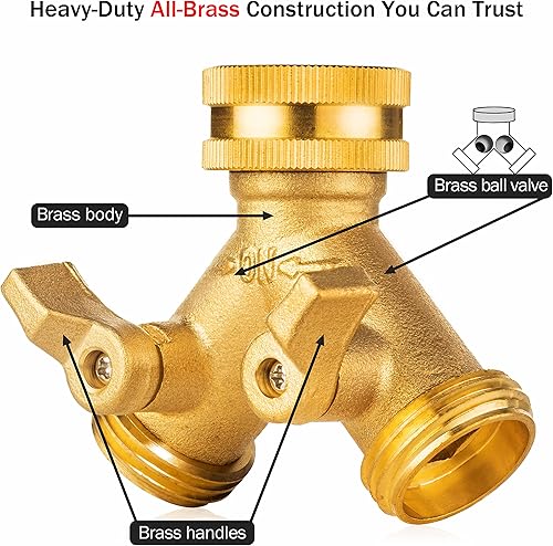 Miniatura 2 de Divisor de manguera de jardín, divisor de manguera de agua de latón resistente de 2 vías, compatible con sin plomo, divisor en Y de grifo para uso
