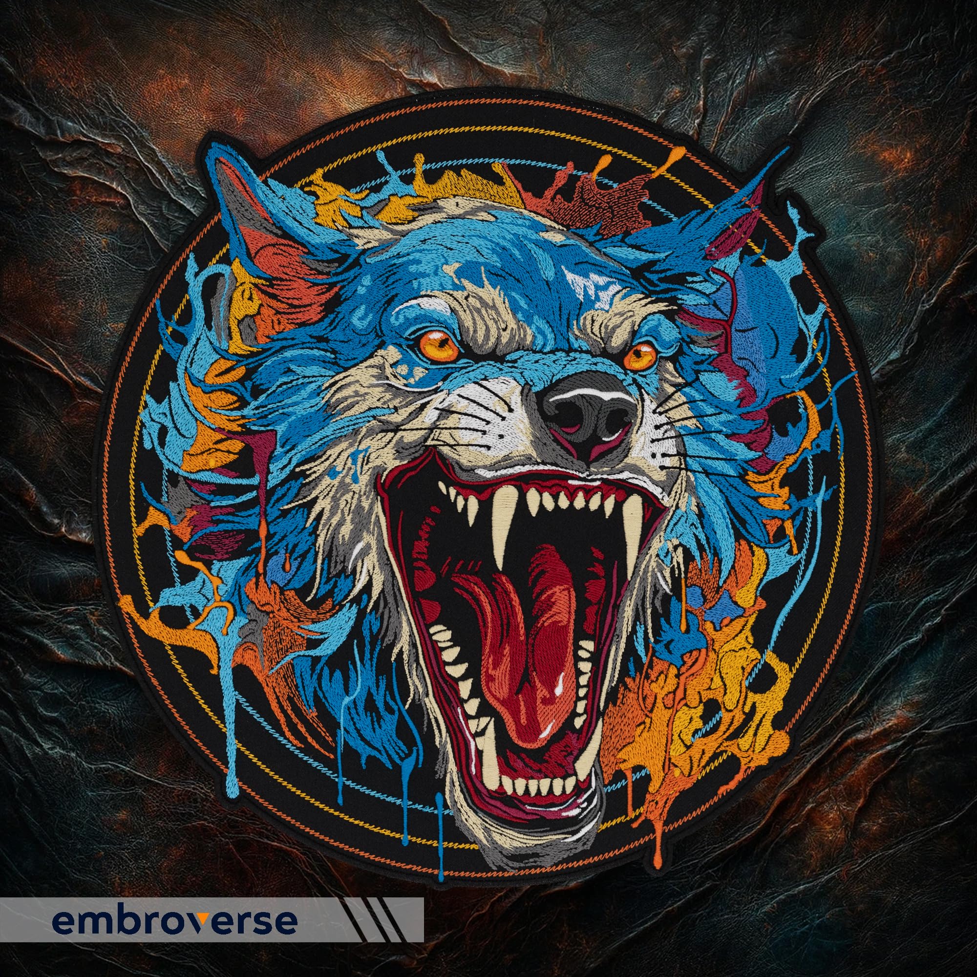 EMBROVERSE Parche bordado de lobo azul feroz, gran aplique de animal termoadhesivo, parche para la espalda de chaqueta de motocicleta, 14.8 x 15 pulgadas