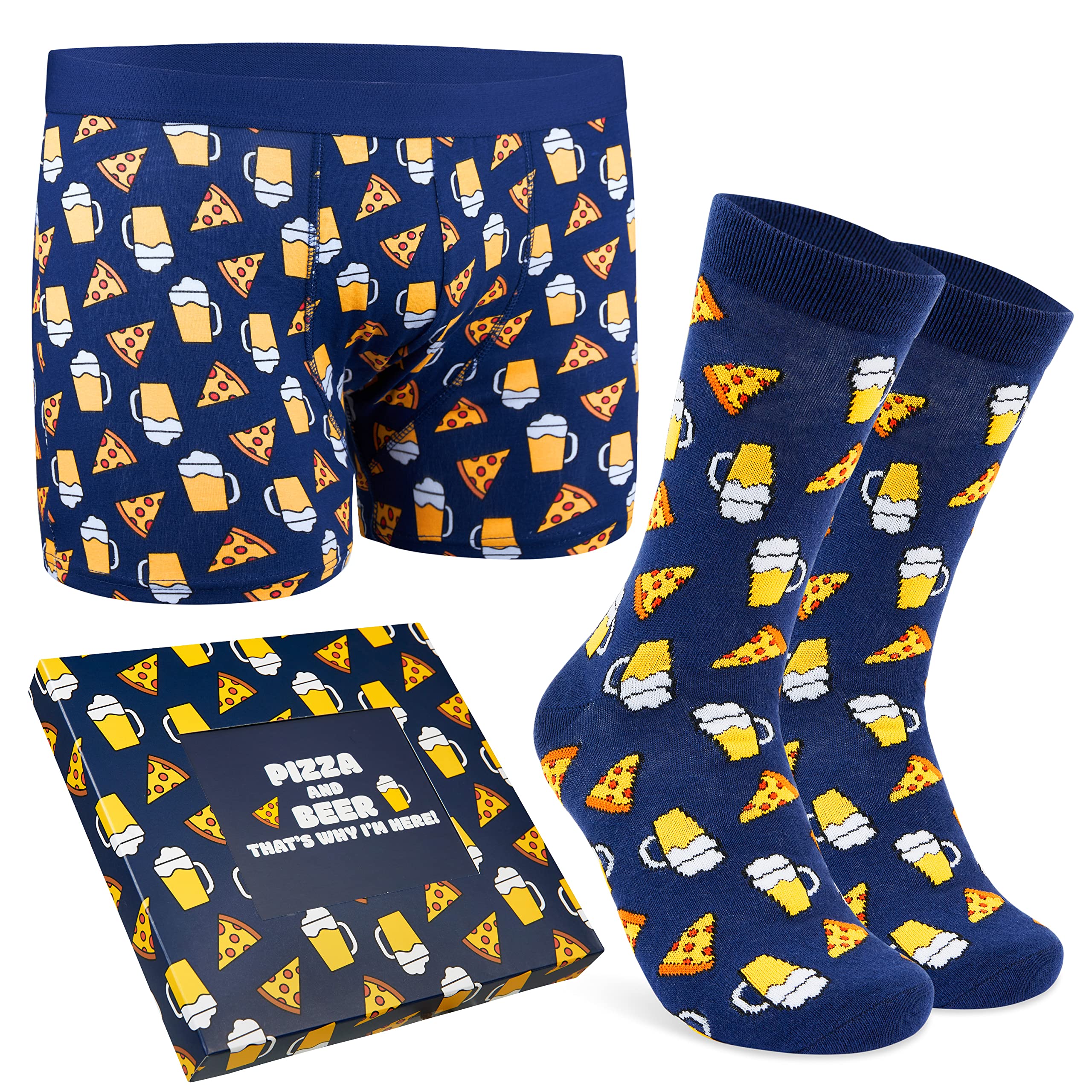 Citycomfort Men's Navy Pizza Boxers And Funny Socks Set Retro Gaming Boxer Shorts And Socks Soft Breathable Boxer Shorts Teenagers Dad Gifts For (, 3XL)