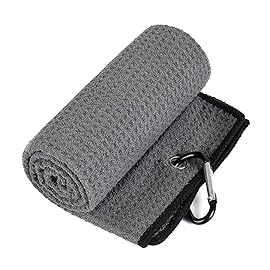 Mile High Life Microfiber Waffle Pattern Golf Towel | Club Groove Cleaner Brush | Foldable Divot Tool with Magnetic Ball Marker (Dark Gray Towel/Brush/Bone Divot)