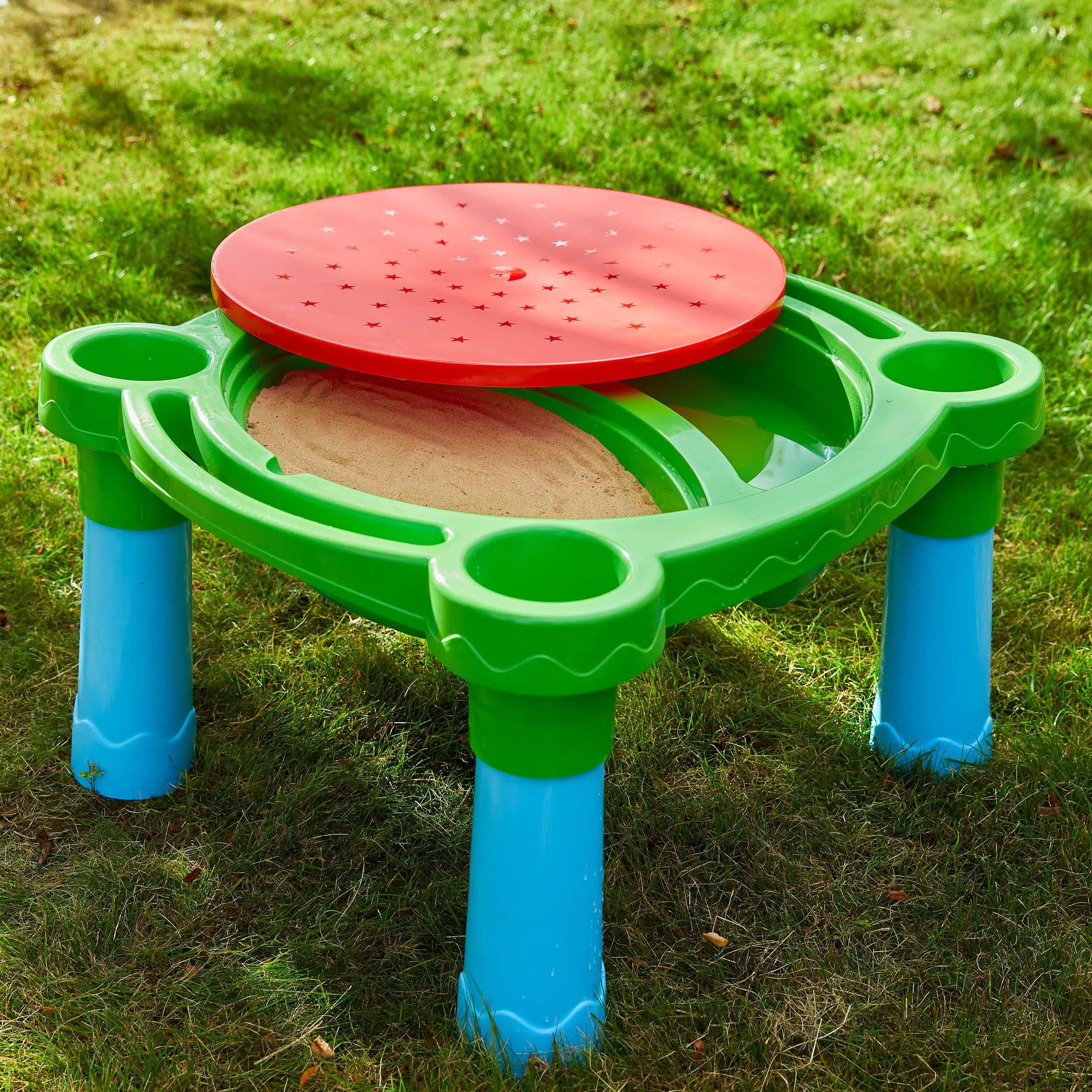 Palplay Table d’Activités Enfants – Bac Sable et Eau 2 Compartiments – Surface Amovible Multi-Usage – Jusqu’à 4 Enfants – Plastique Résistant UV – Dès 2 Ans
