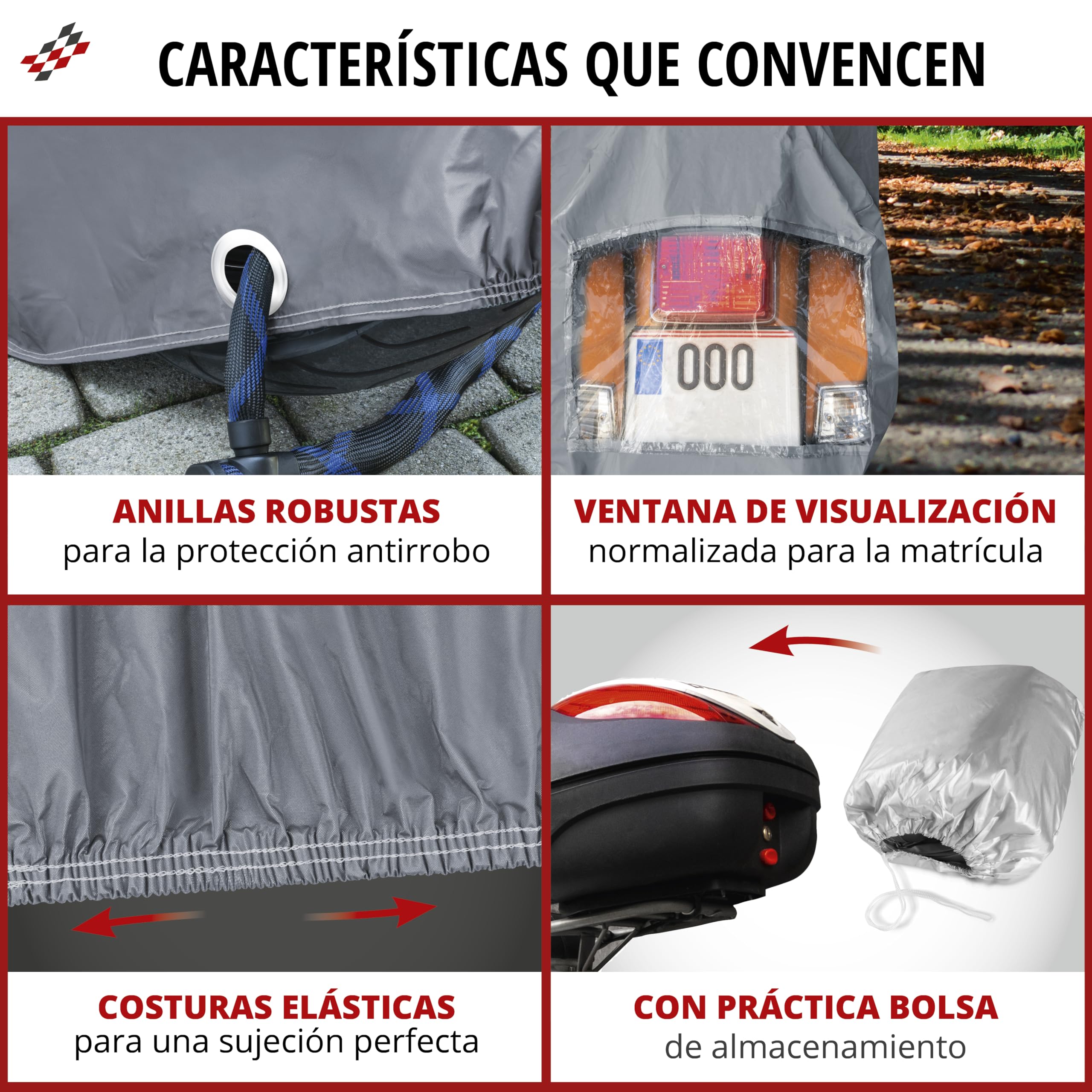 WALSER Lona Moto S de PVC Resistente Lona Impermeable, Premio Muy Bueno* Funda Compatible con Vespa, Cubierta Moto al Aire Libre, Cubierta Motocicleta con Bolsa Gris 185x90x110cm