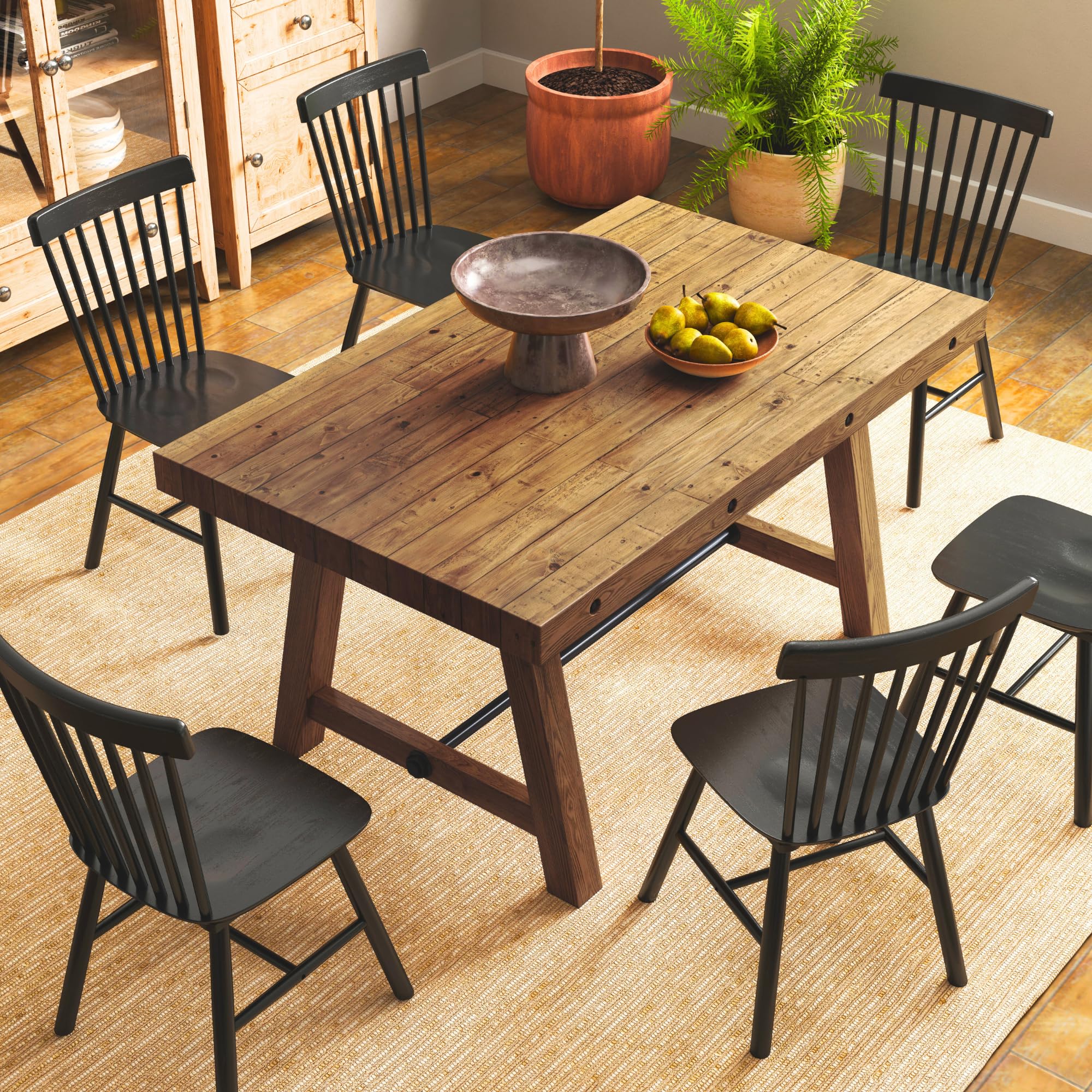 Janoray 59" Dining Table for 4 6 People Pine Wood Frame Farmhouse Rectangular Kitchen Table Conference Table for Dining Room Home Office，Walnut