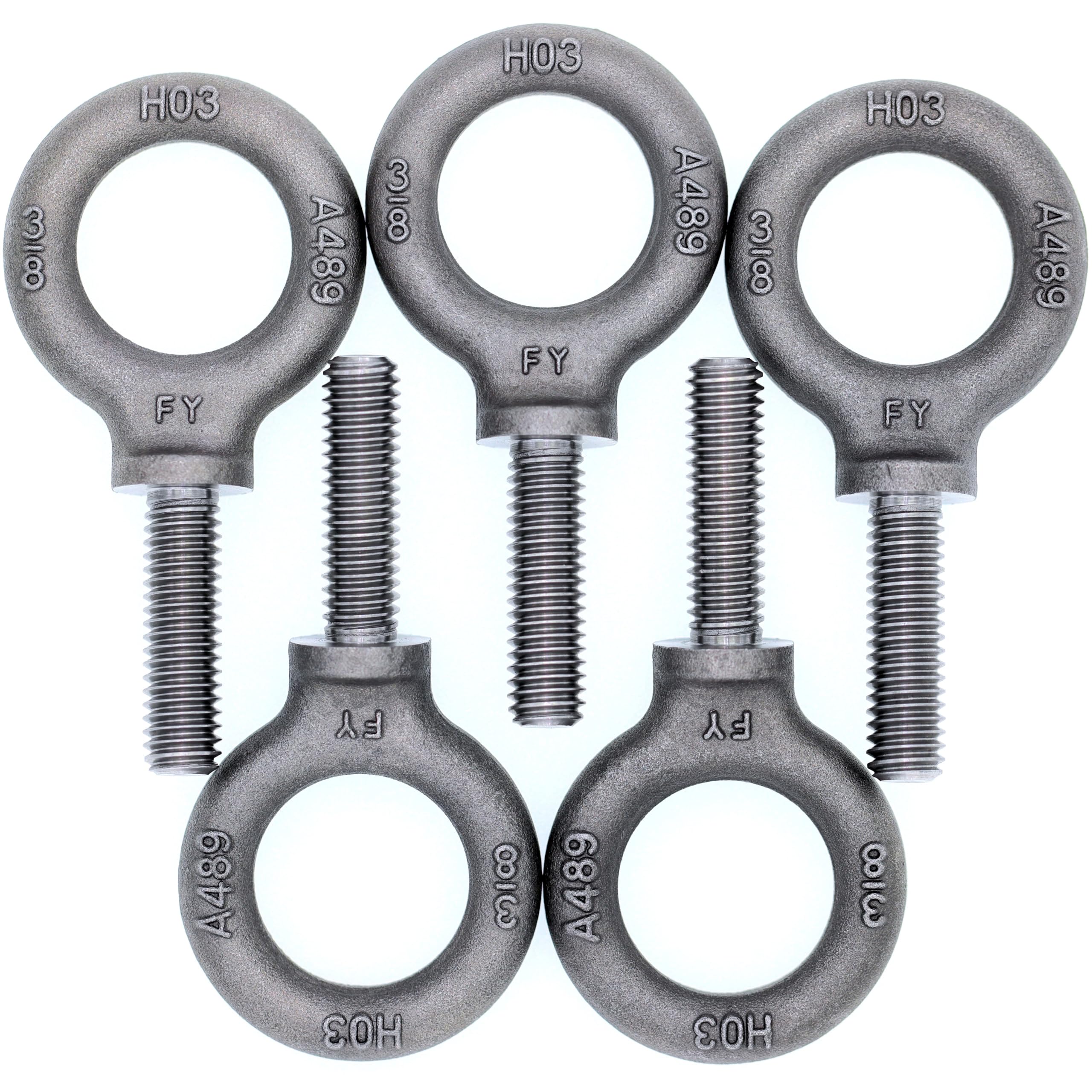 4 Bulloni Ad Occhio Forgiati 3/8 X 6 Pollici, Zincati A Caldo Per Ancoraggio Rigging