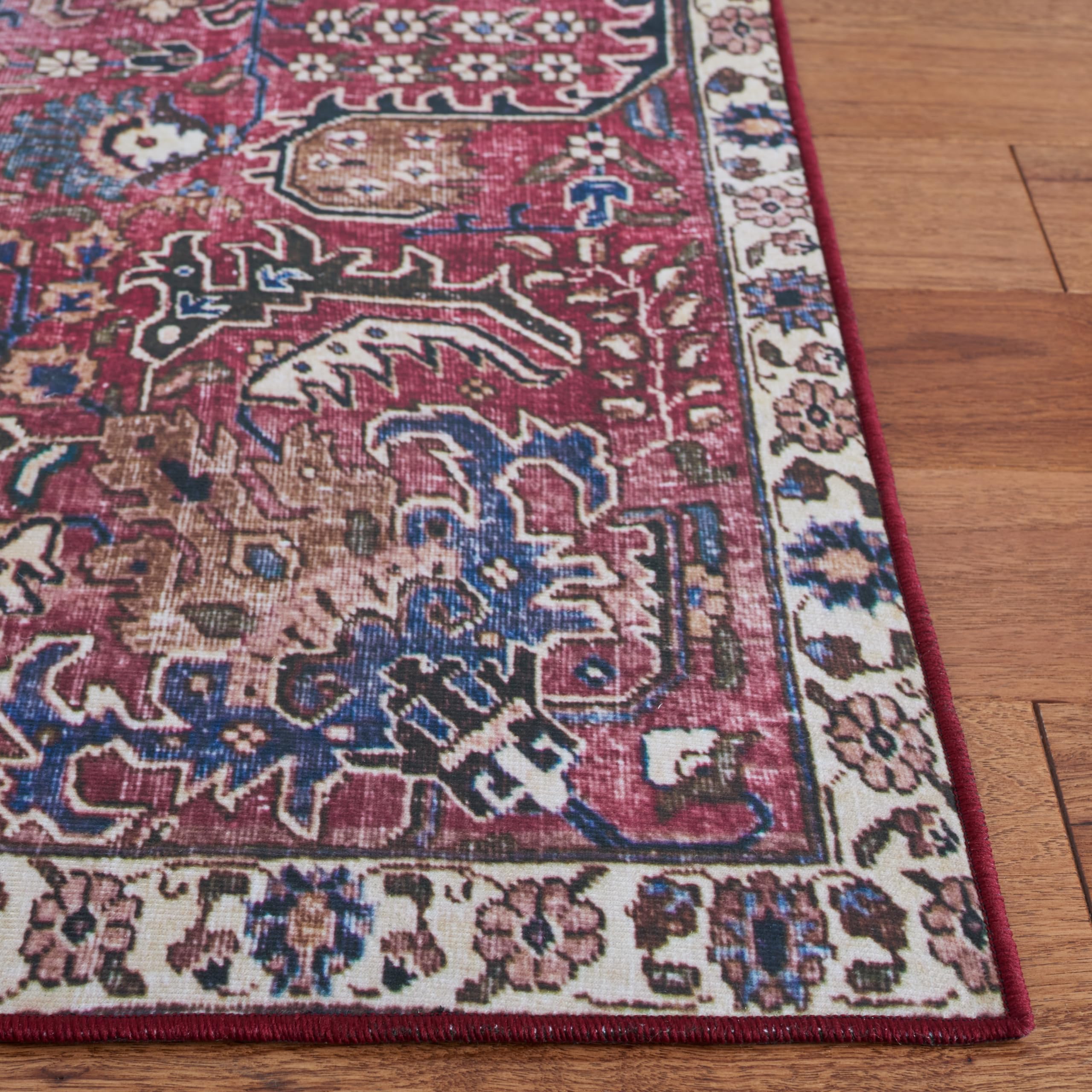 SAFAVIEH Washable Rug Tucson Collection - 4' x 6', Rust & Navy, Slip