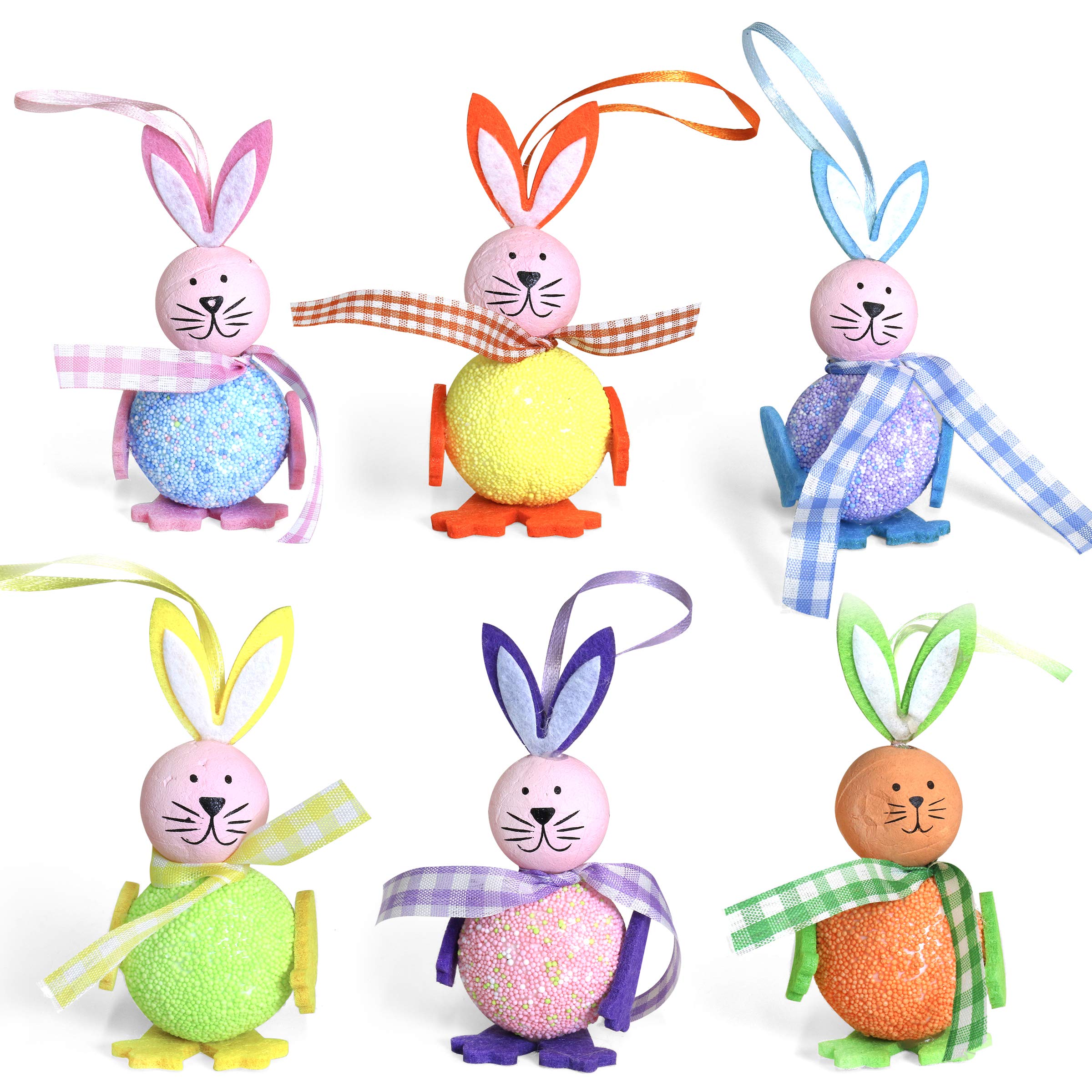 By Robelli Boys 6Pc Multicolour Bunnies 6Pc 10Cm Easter Egg Bonnet Shabby Chic Hanging Decoration Sets - Multicolour Egg, Chick & Bunny Sets For & Girls (6Pc Multicolour Bunnies)