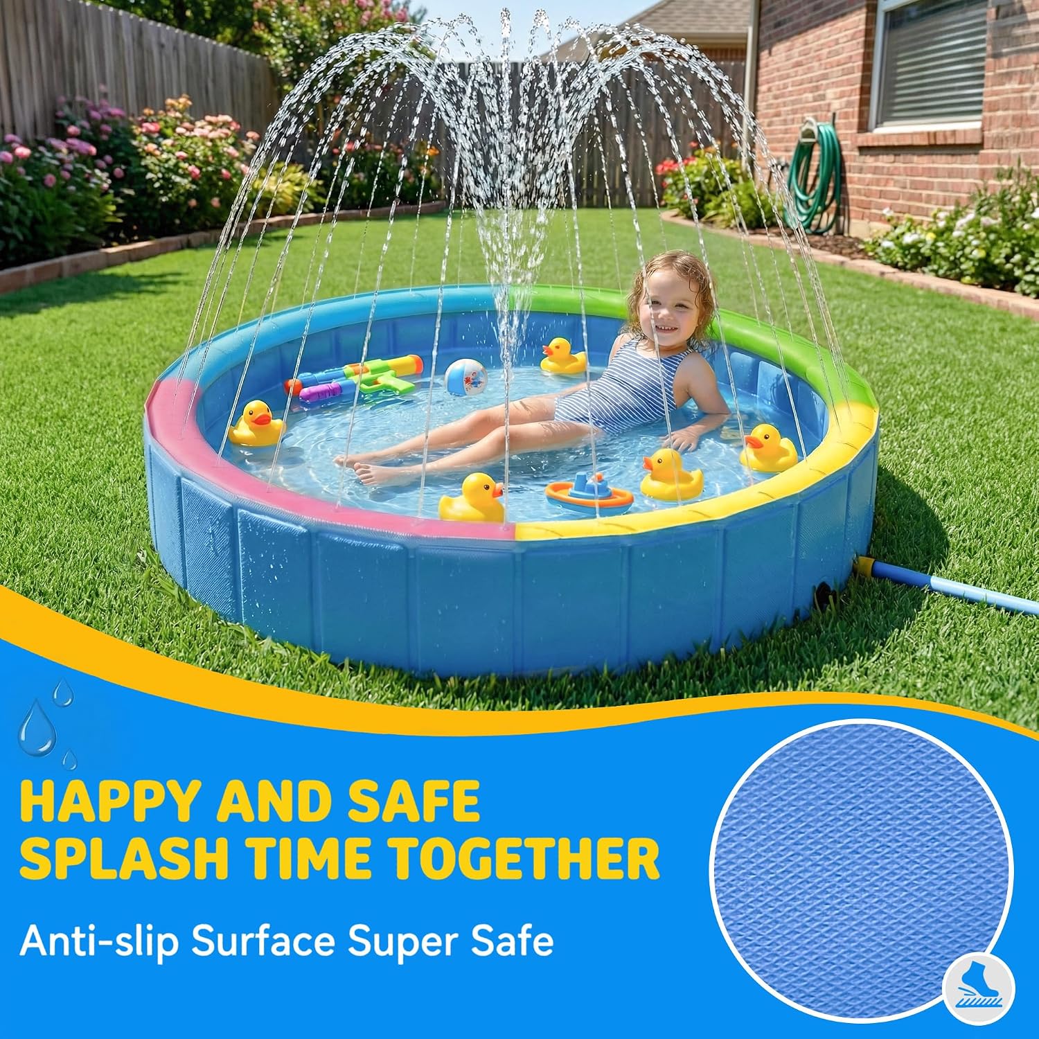 Foldable Dog Pool with Sprinkler, Ideal Splash for Kids and Dogs, Large 48” Splash Pad Hard Plastic Kiddie Pools Non Slip Portable Dog Swimming Pool for Outdoor Backyard
