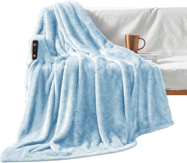 Exclusivo Mezcla Fuzzy Fleece Throw Blanket, 127x178 CM Sofa Throws, Soft Flannel Throws for Sofa, Baby Blue Blanket