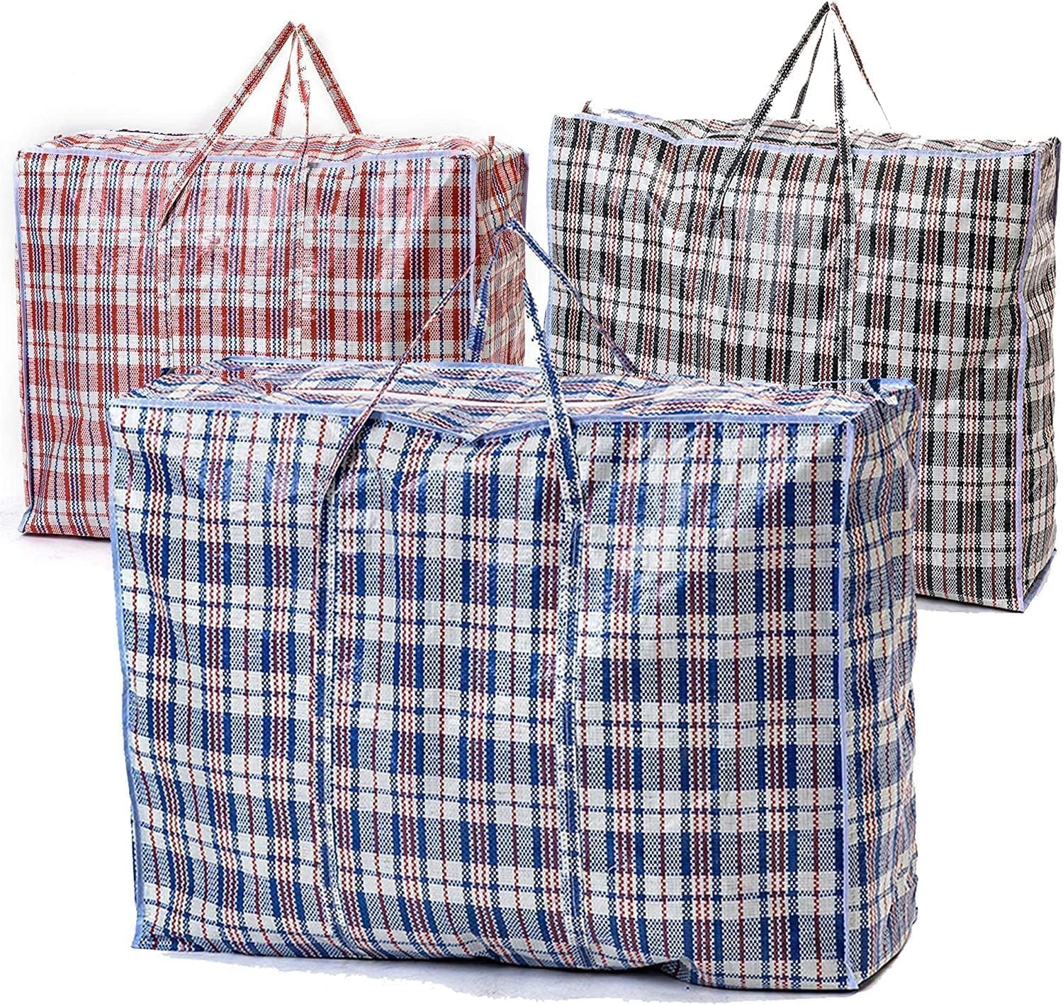 Faqrah Blue,Red,Black Super Jumbo Strong And Durable Laundry Bags - Pack Of 3 - Ideal For Laundry, Moving House, Shopping, Storage - Reusable Store Zip Bag