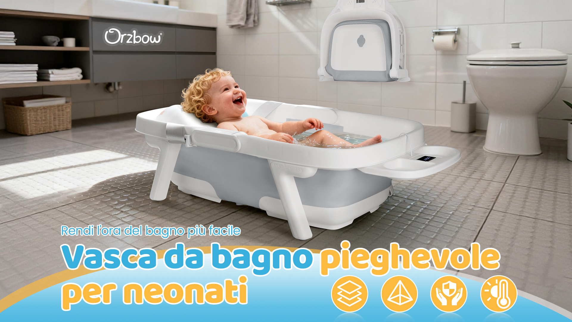 LZQ Vasca Da Bagno Pieghevole Con Tappetino Per Il Bagnetto, Rete Per Il Bagnetto, Foro Di Drenaggio, Stabile, Antiscivolo, Portatile, Adatta Per