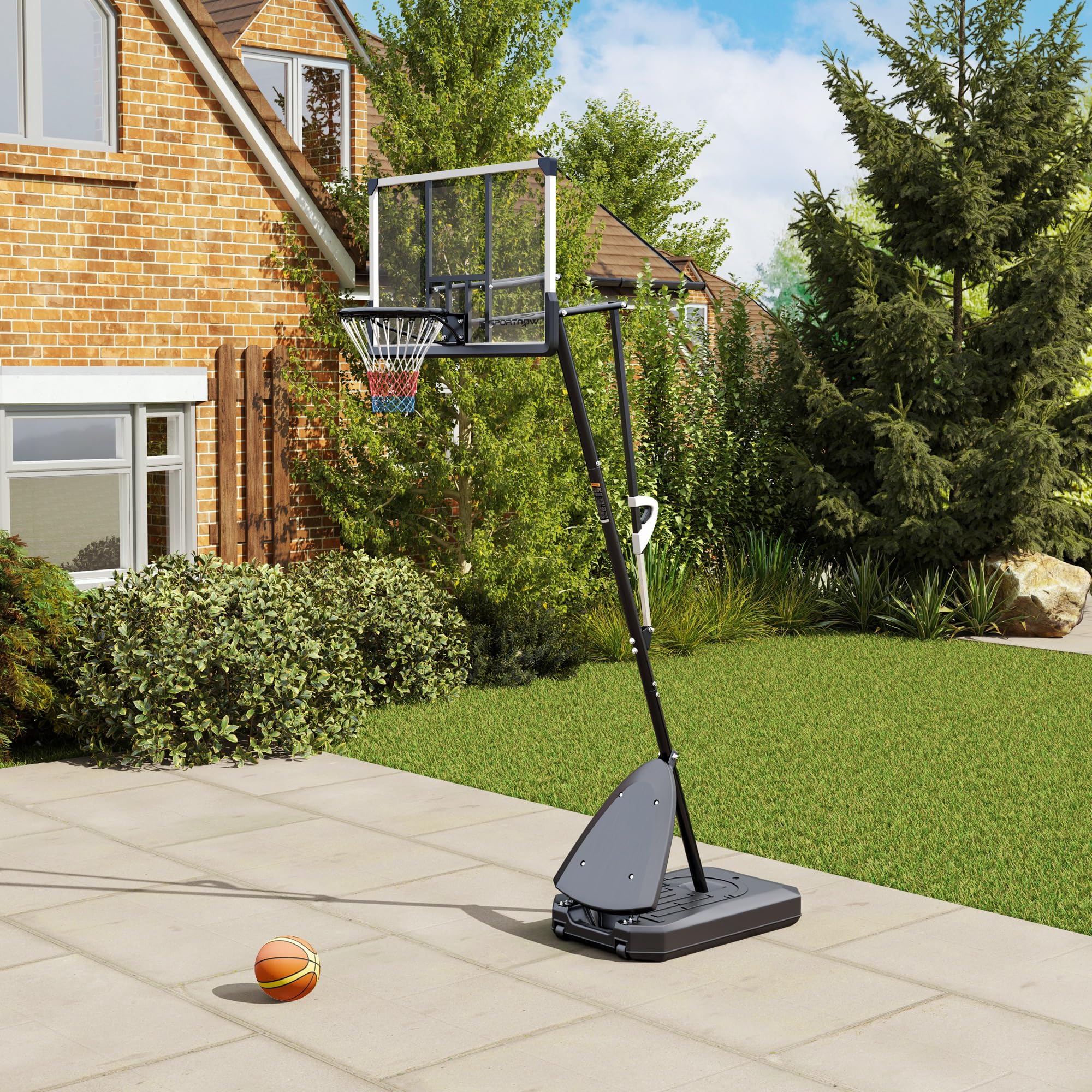 SPORTNOW Canasta de Baloncesto Exterior Altura Ajustable 16 Niveles 150-305 cm Portátil con Ruedas Base Rellenable