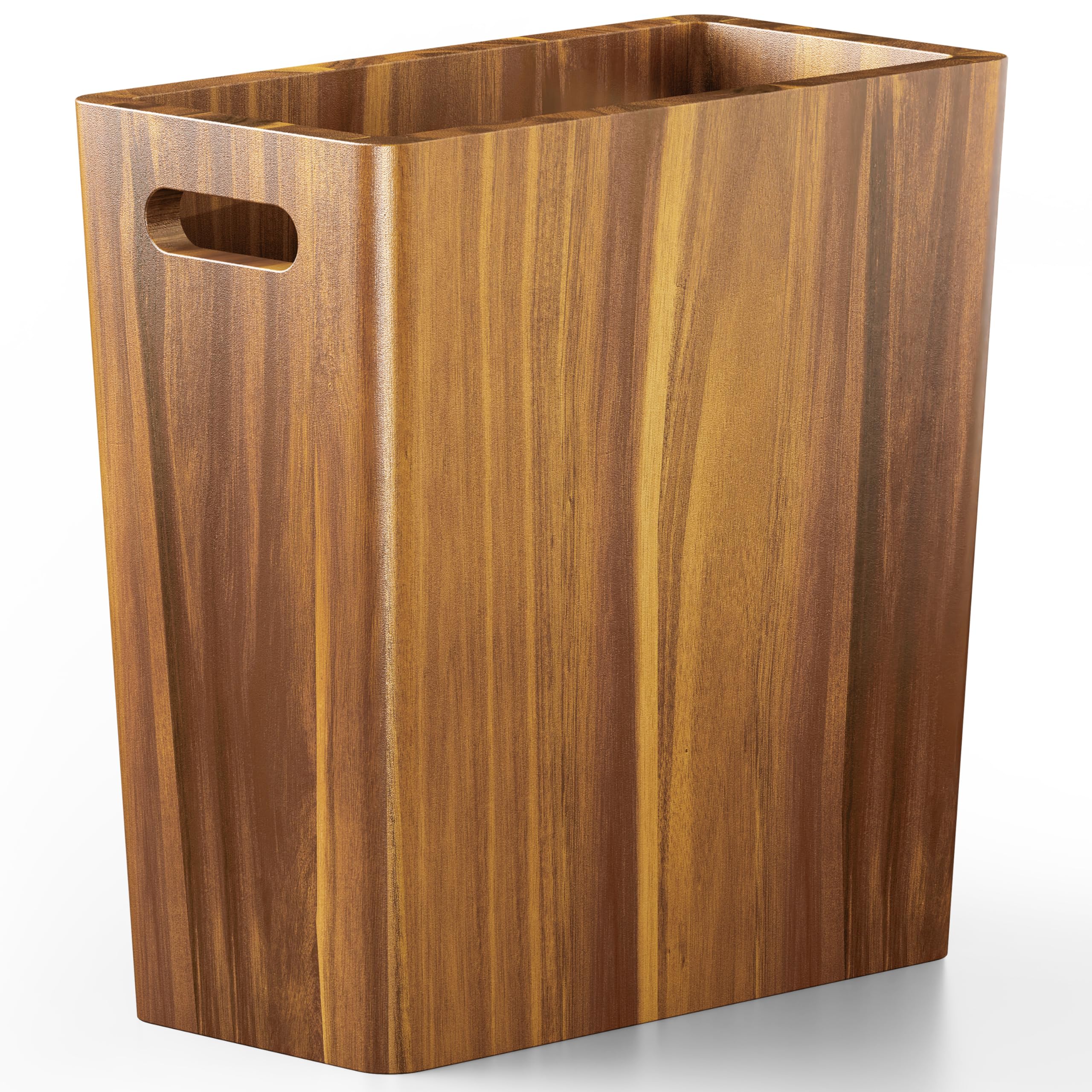 BLUEWEST 2 6 Gallons Wooden Wastebaskets Solid Acacia Wood Trash Can with Handles Rectangular Bin for Bathroom Bedroom