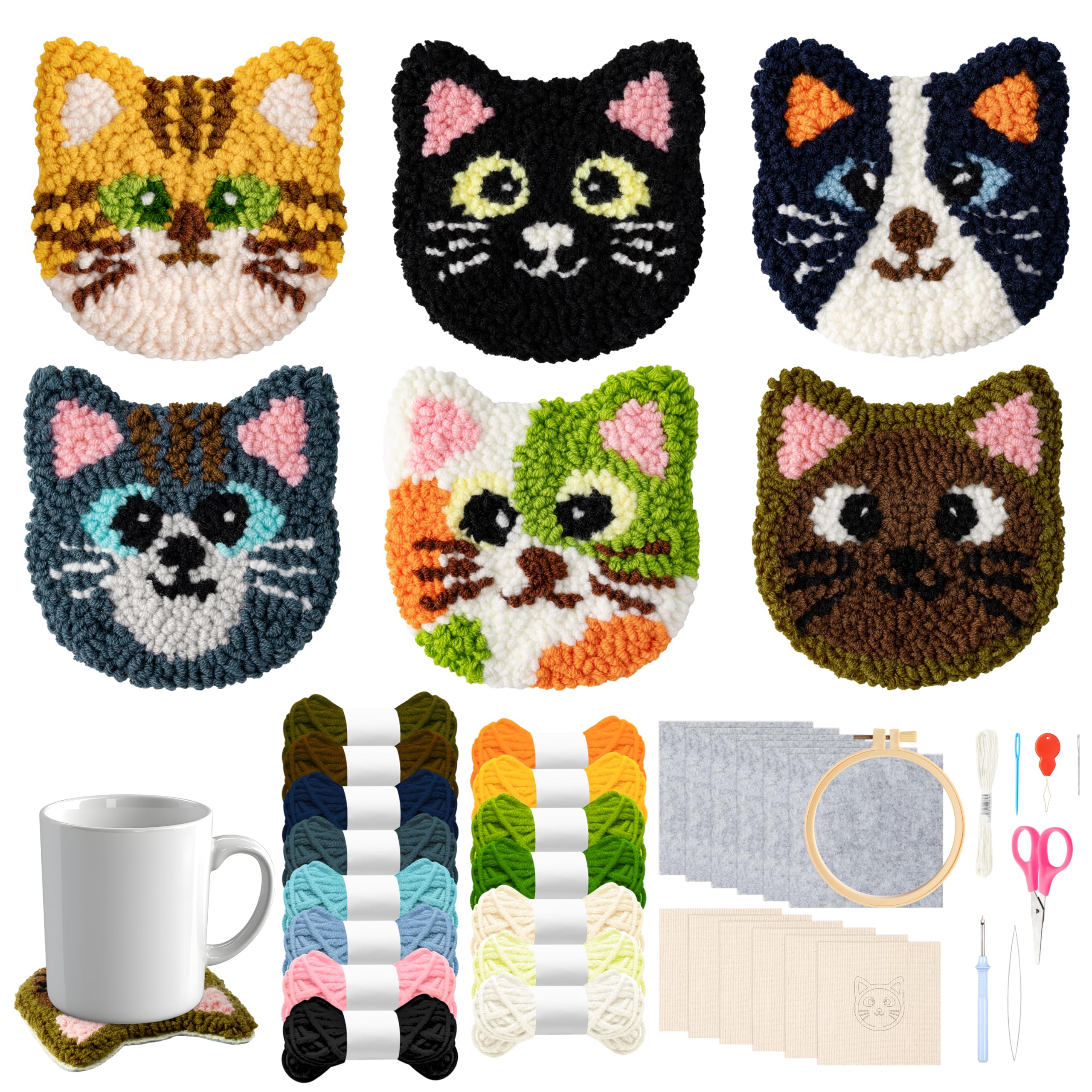 WATINC 22PCS Craft Punch Needle Coaster Kit with Cat Pattern DIY Embroidery Kit for Beginner Easy Embroidery Art and Crafts Needle Coaster with Instruction for Adults โ image 1